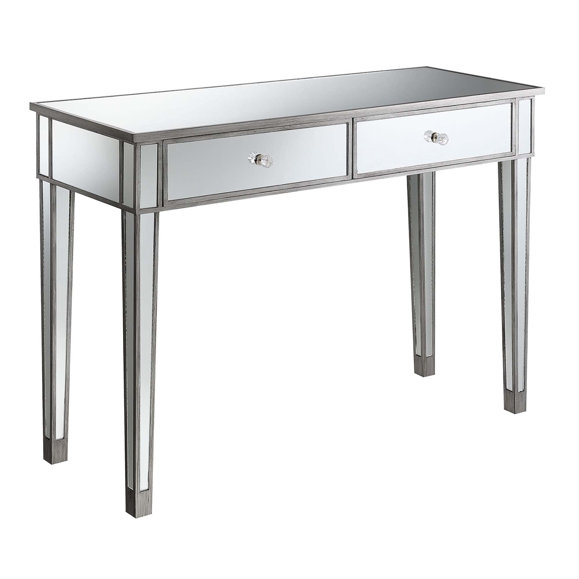 Ergode Gold Coast Mirrored 2 Drawer Desk - Modern Vanity Dresser with Mirror for Bedroom, Home Office & Makeup Station - Stylish Storage Solution for Cosmetics, Jewelry & Office Supplies