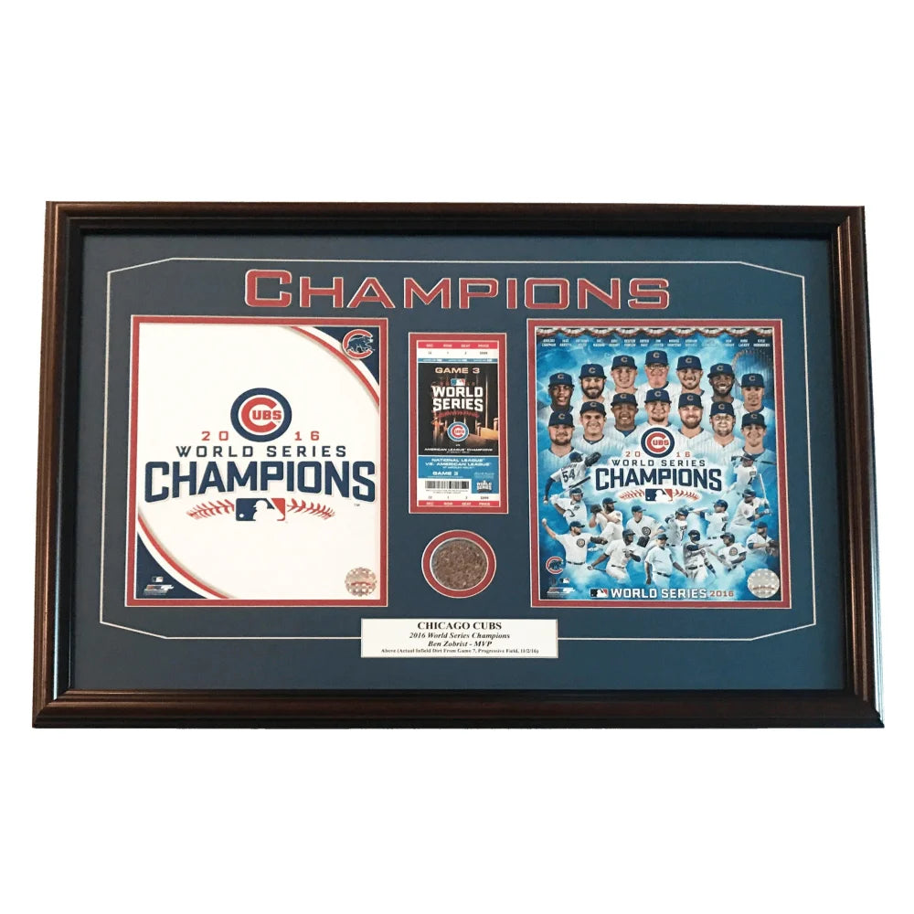 Authentic Chicago Cubs 2016 World Series Game 7 Used Dirt & Ticket Framed Memorabilia - Championship Collectible for Baseball Fans, Sports Decor, Man Cave Display