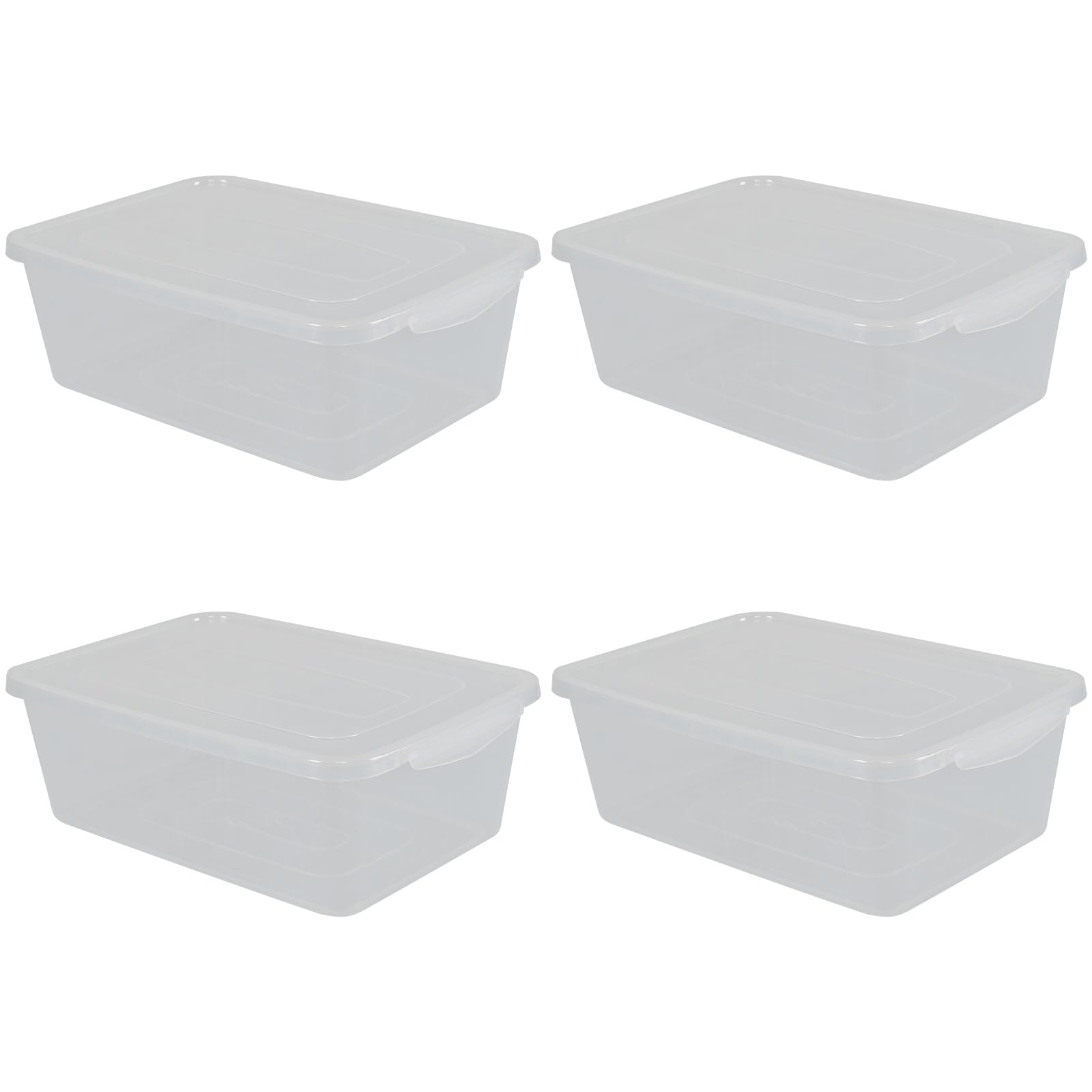 4-Pack 14L Clear Plastic Storage Bins with Secure Latching Lids - Stackable Organizer for Home, Office, and Garage Storage Solutions