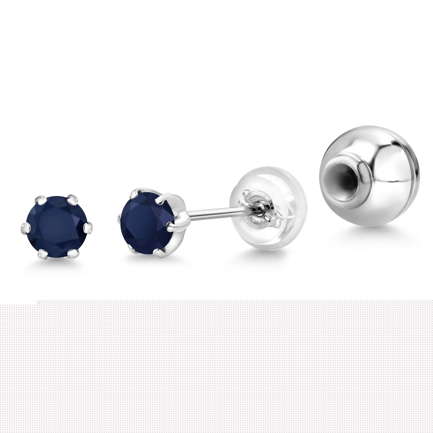 Gem Stone King Blue Sapphire Platinum Stud Earrings for Women & Men | 0.34 CTTW | September Birthstone Jewelry | 3MM Round Cut | Perfect for Birthdays, Anniversaries & Special Occasions
