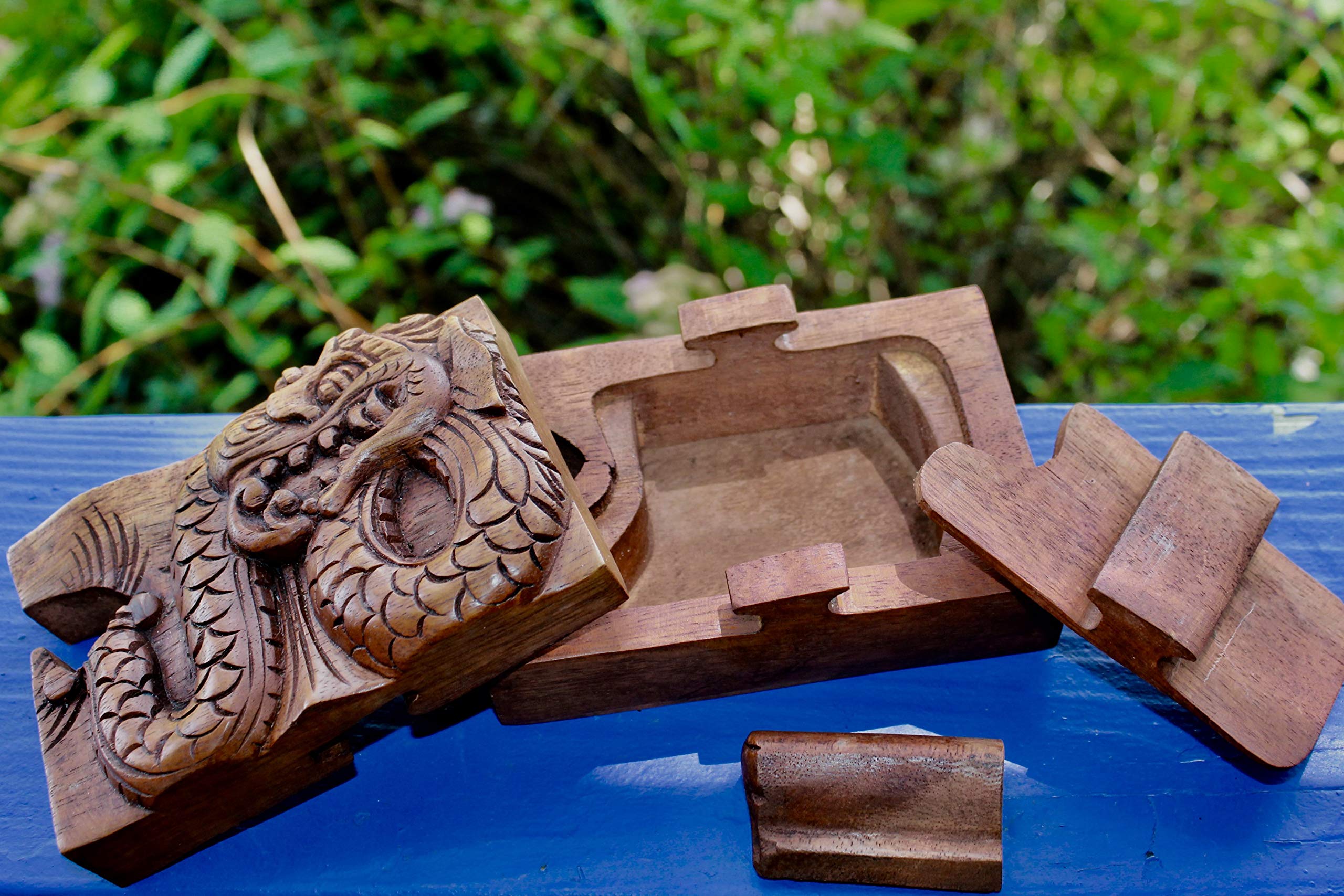 Hand Carved Wooden Dragon Jewelry Box with Secret Compartment - OMA Dragon Box for Rings, Necklaces & Keepsakes - Perfect for Home Decor, Gift Giving & Fantasy Collections