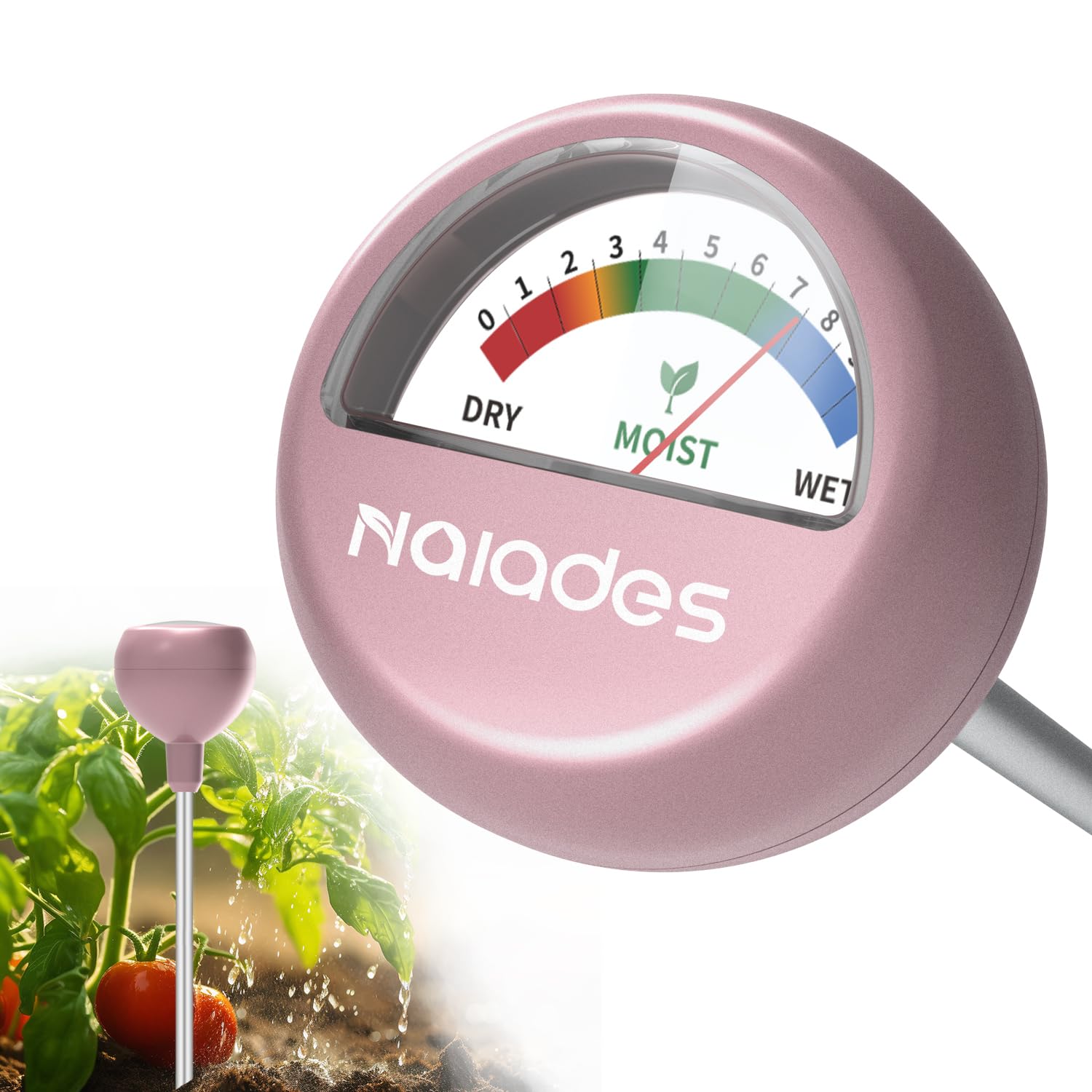 Naiades Rose Gold Soil Moisture Meter - Plant Water Monitor Hygrometer Sensor for Indoor Outdoor Gardening, Farming, Houseplants (No Batteries Needed) | Perfect for Potted Plants, Garden Beds, Greenhouses & Lawn Care