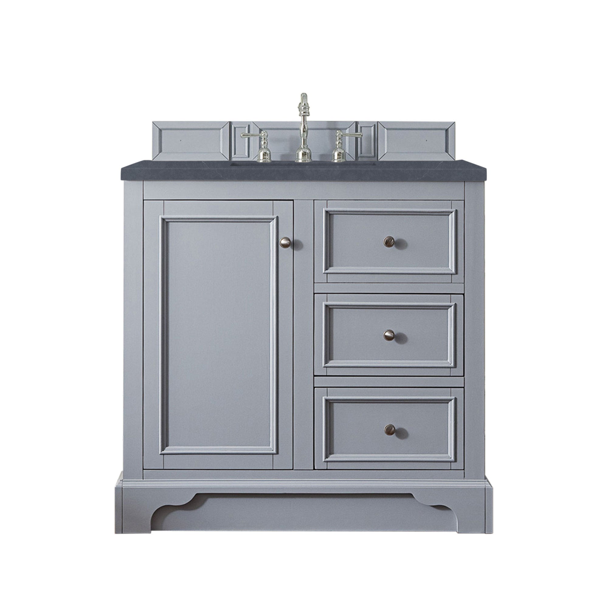 De Soto 36 Inch Single Bathroom Vanity with 3CM Charcoal Soapstone Quartz Top in Silver Gray - Perfect for Modern Home & Apartment Bathroom Renovation