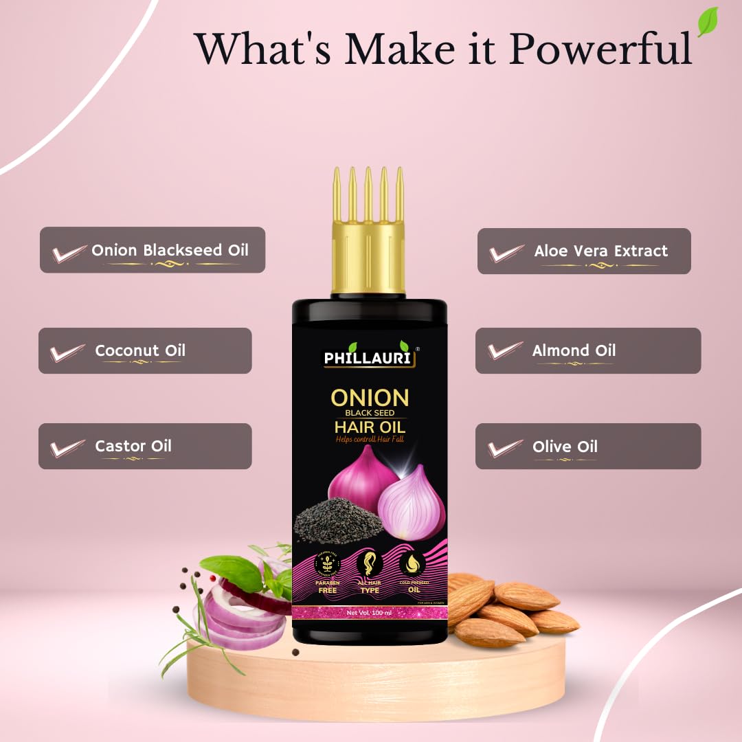 Phillauri Onion Hair Oil for Hair Growth & Anti-Hair Fall - 100ml Natural Treatment for Dandruff & Scalp Care | Promotes Thicker, Stronger Hair | Perfect for Daily Use & Hair Regimen
