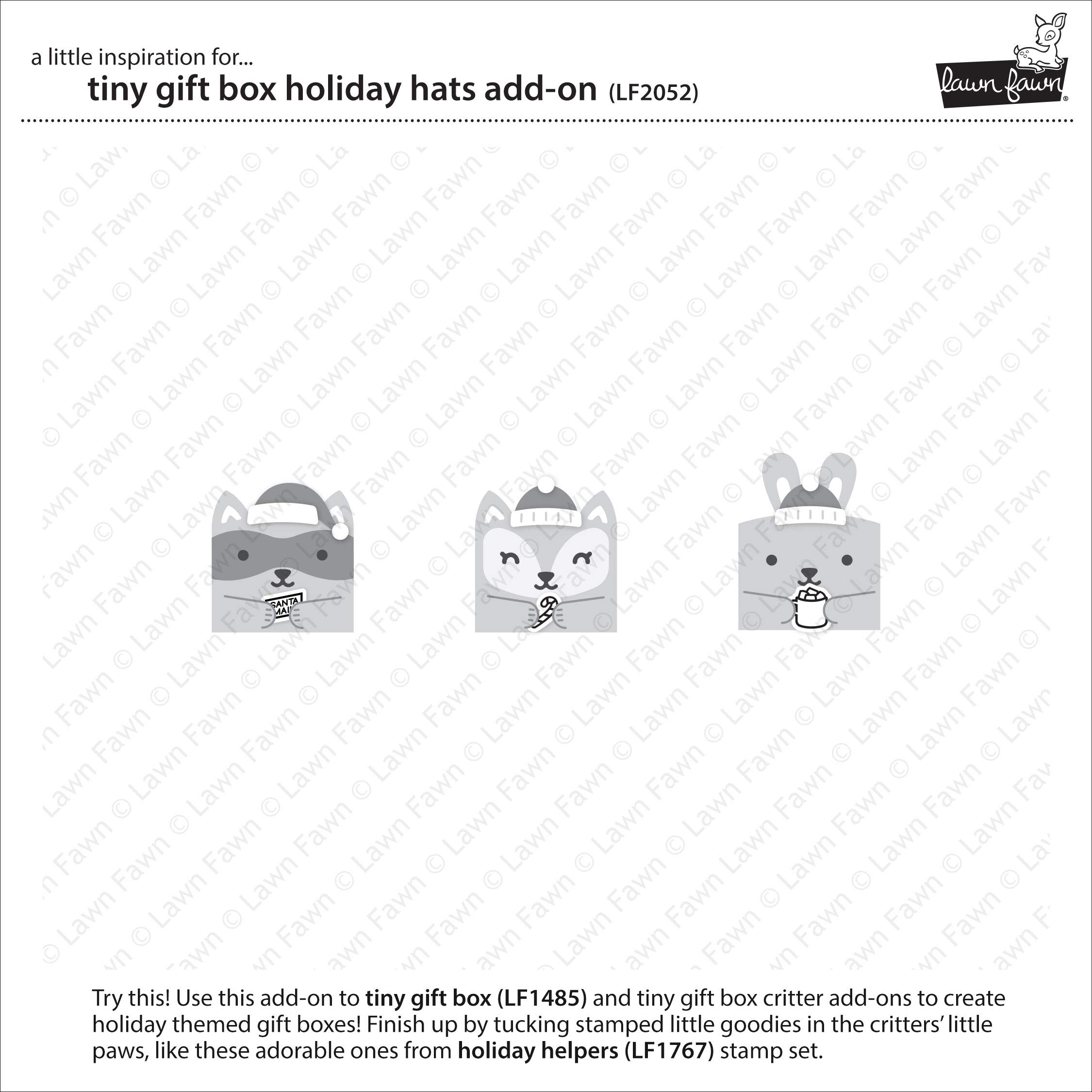 Lawn Fawn Tiny Gift Box Add-ons - Peacock/Turkey & Holiday Hats - 2 Piece Set for DIY Greeting Cards & Scrapbooking Projects