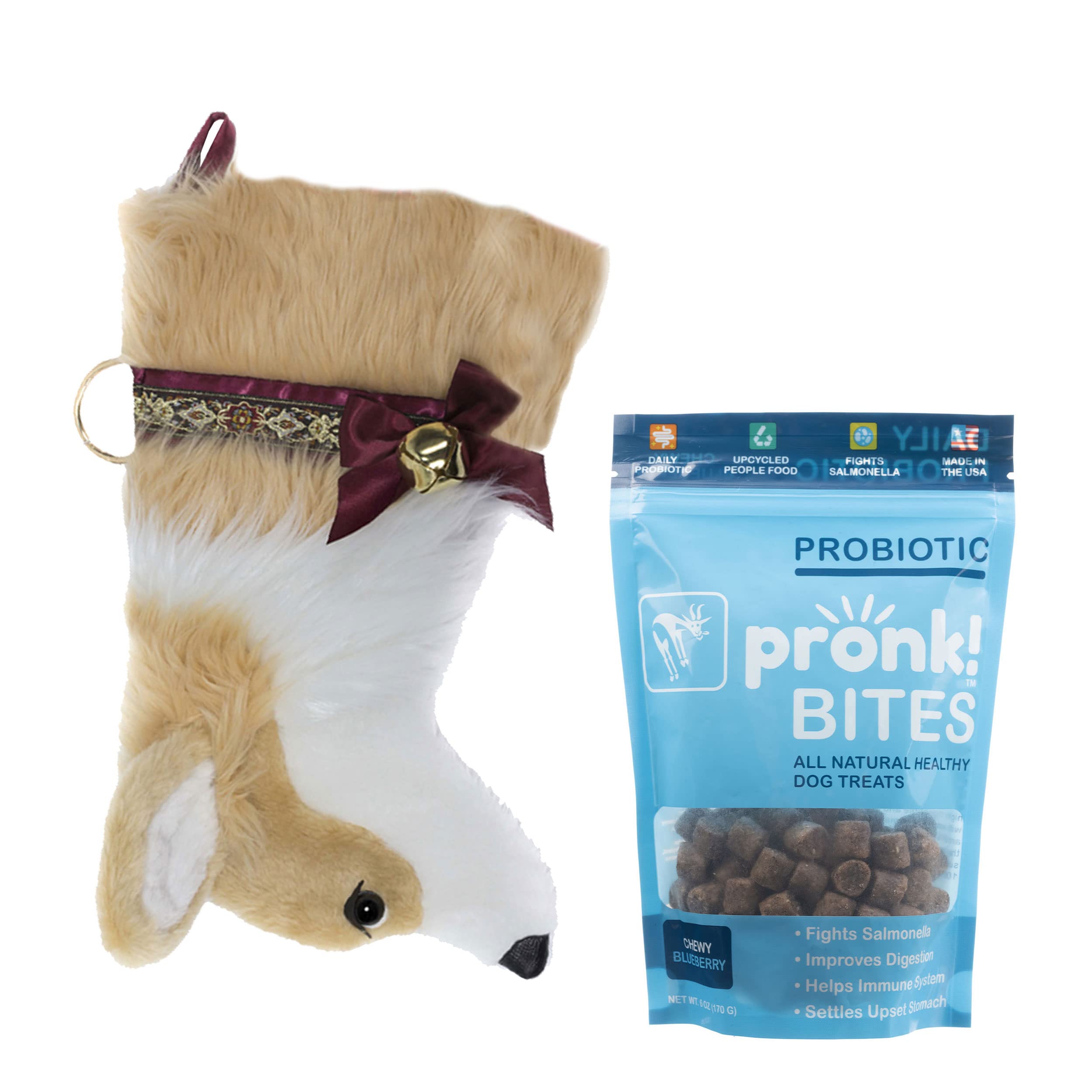 Pronk! Hearth Hounds Christmas Stocking for Dogs with Soft Baked Apple Upcycled Probiotic Dog Treats - Healthy Holiday Gift for Pets, Perfect for Christmas Decor & Dog Training Rewards