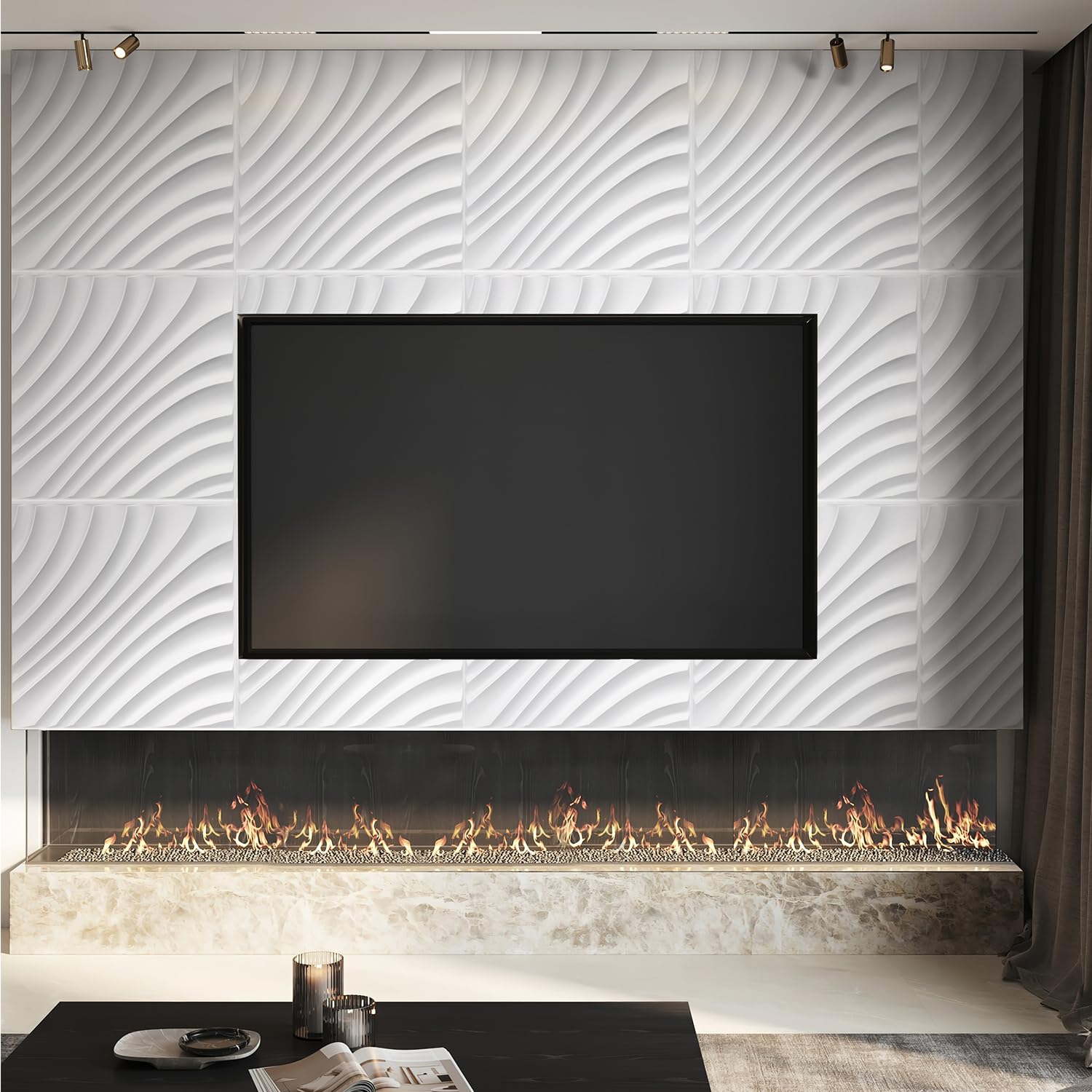 STICKGOO 3D Textured Wall Panels - Wave White Paintable Wall Decor for Living Room & Bedroom - Modern 3D Wall Covering Tiles (Pack of 12) - Perfect for Home Interior Design & DIY Wall Makeover