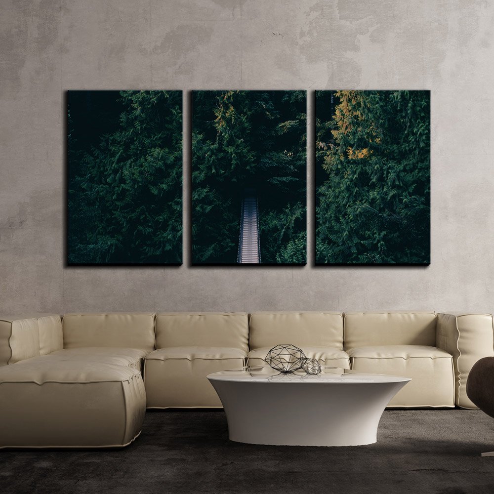 wall26 - 3 Piece Canvas Wall Art Print of Suspension Bridge in Forest - Modern Stretched Framed Ready to Hang Home Decor - 16