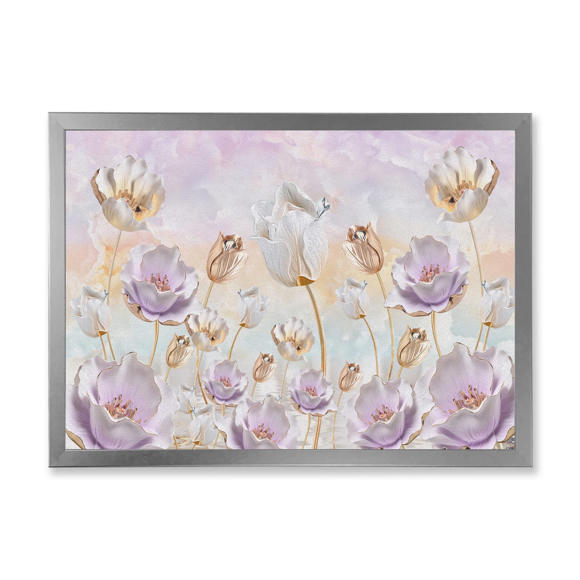 DesignQ Pastel Blossoming Flowers Framed Wall Art - Elegant Home Decor for Living Room, Bedroom & Office