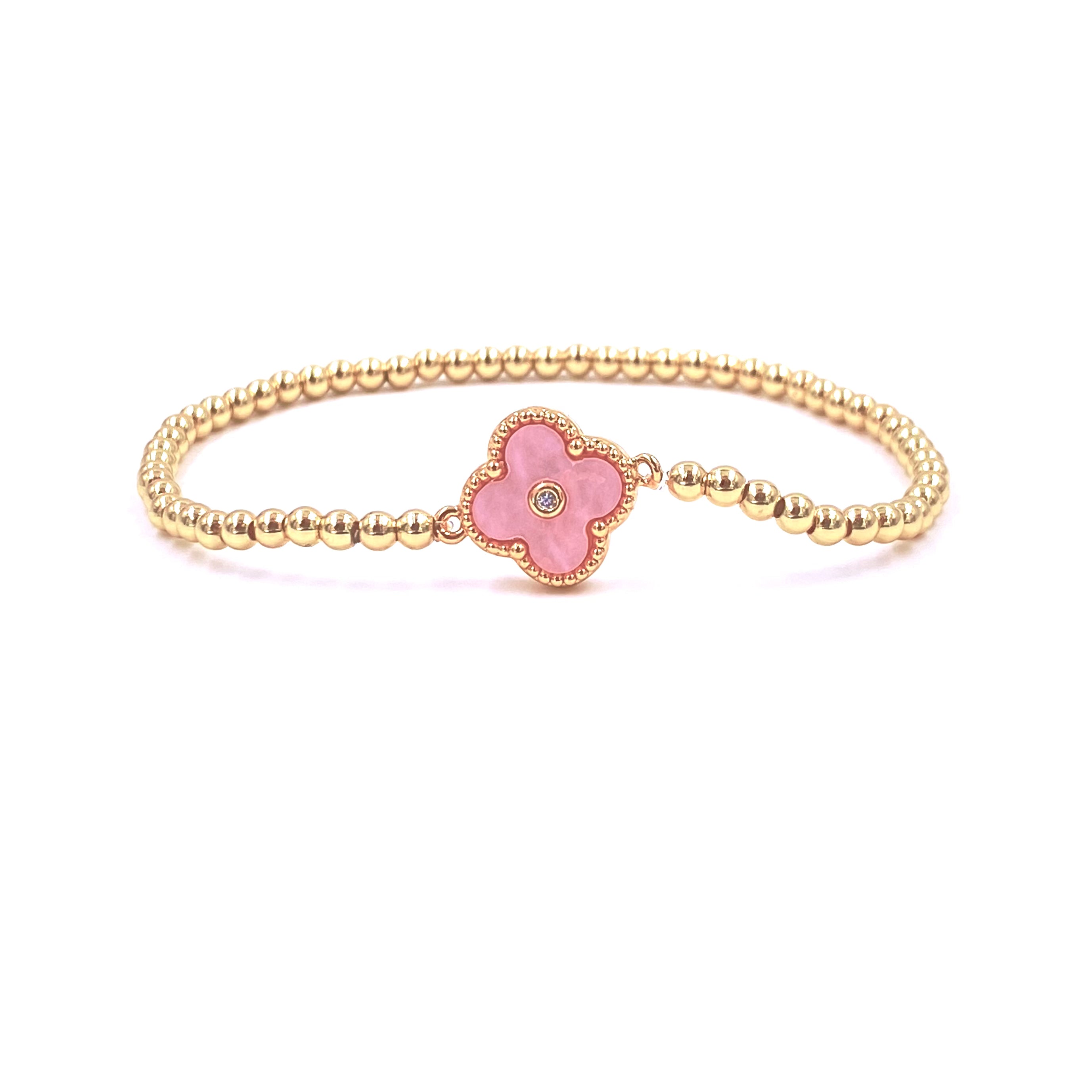 Ashley Gold Stainless Steel Gold Plated Cubic Zirconia Enamel Flower Design Adjustable Stretch Bracelet for Women - Perfect for Parties, Weddings & Everyday Fashion Accessories