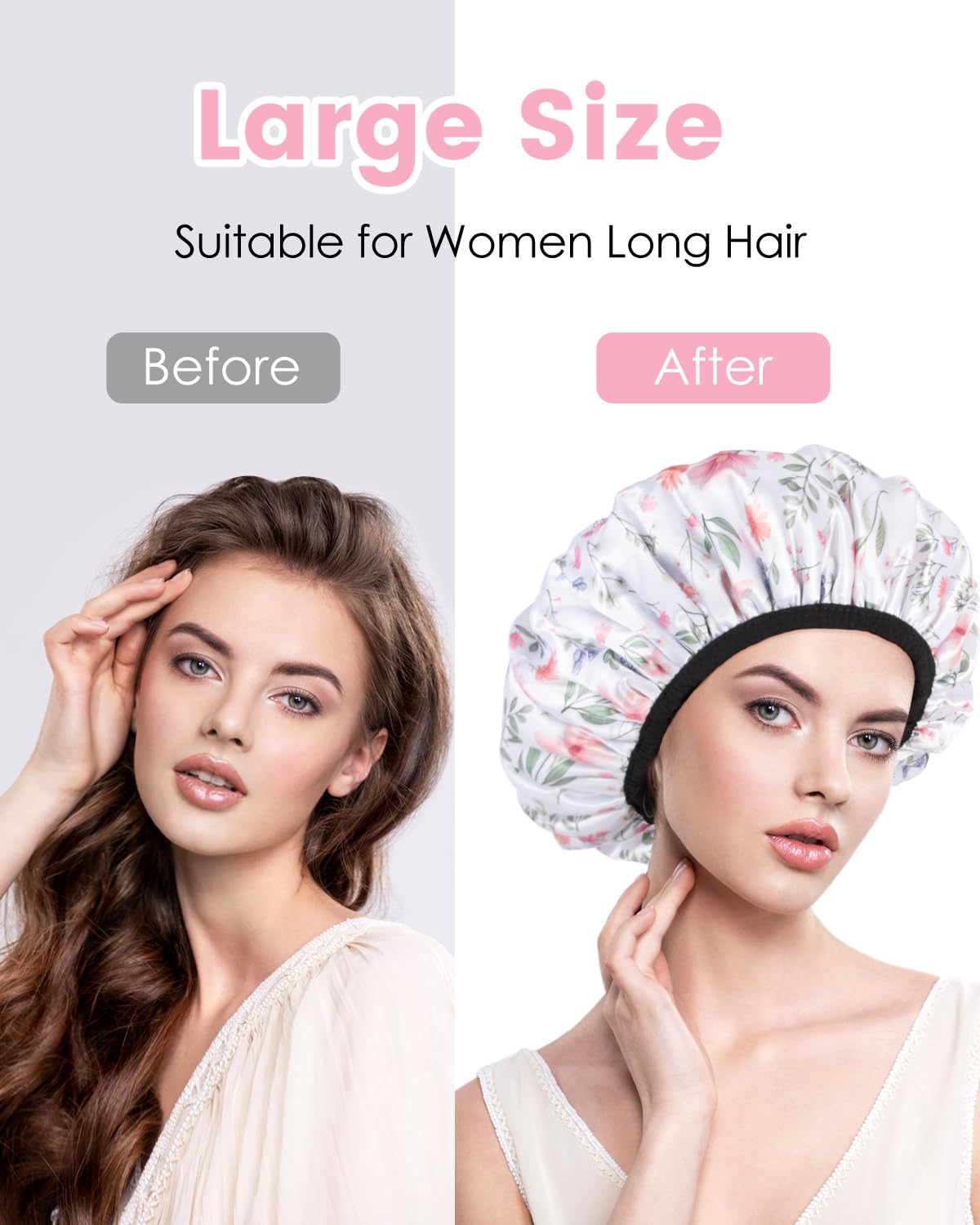 Auban Terry Lined Shower Cap for Women - Large Triple Layer Waterproof Shower Cap with Terry Cloth Lining for Long Thick Hair | Reusable Bath & Swim Hair Protection for Shower, Spa & Travel