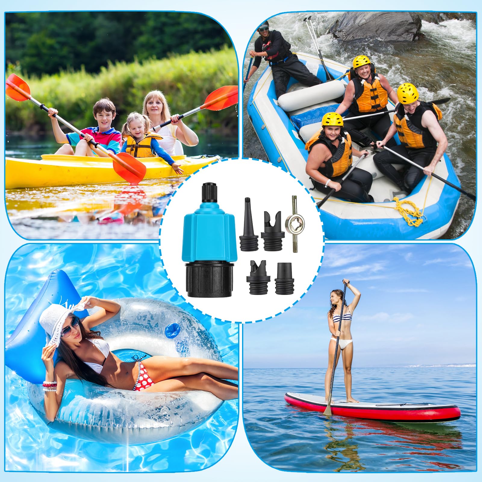 Inflatable SUP Pump Valve Adapter Set - Universal Air Valve Adapter & Nozzle Converter for Kayak, Surfboard, Inflatable Mattress | Perfect for Water Sports, Camping & Beach Activities