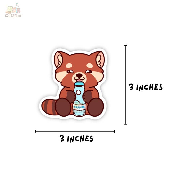 Berry the Red Panda Ramune Vinyl Sticker - Cute Japanese Soda Drink Decal for Laptops, Water Bottles & Notebooks - Kawaii Anime Stickers Collection