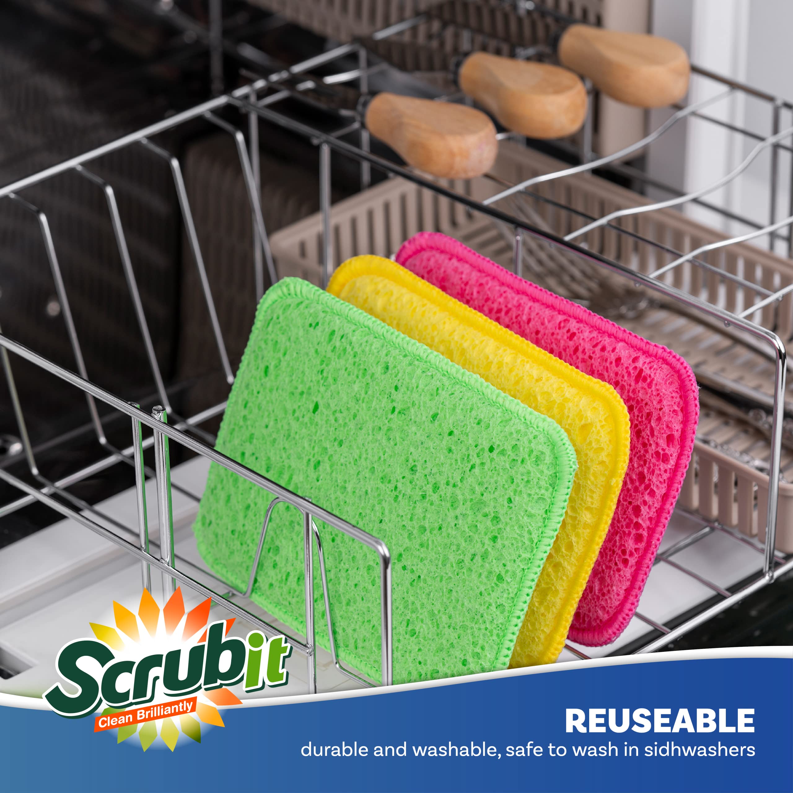 SCRUBIT Dual-Sided Scrub Sponge [10 Pack] - Reusable Kitchen Cleaning Pads for Dishes & Cookware - Perfect for Pots, Pans & Non-Stick Surfaces