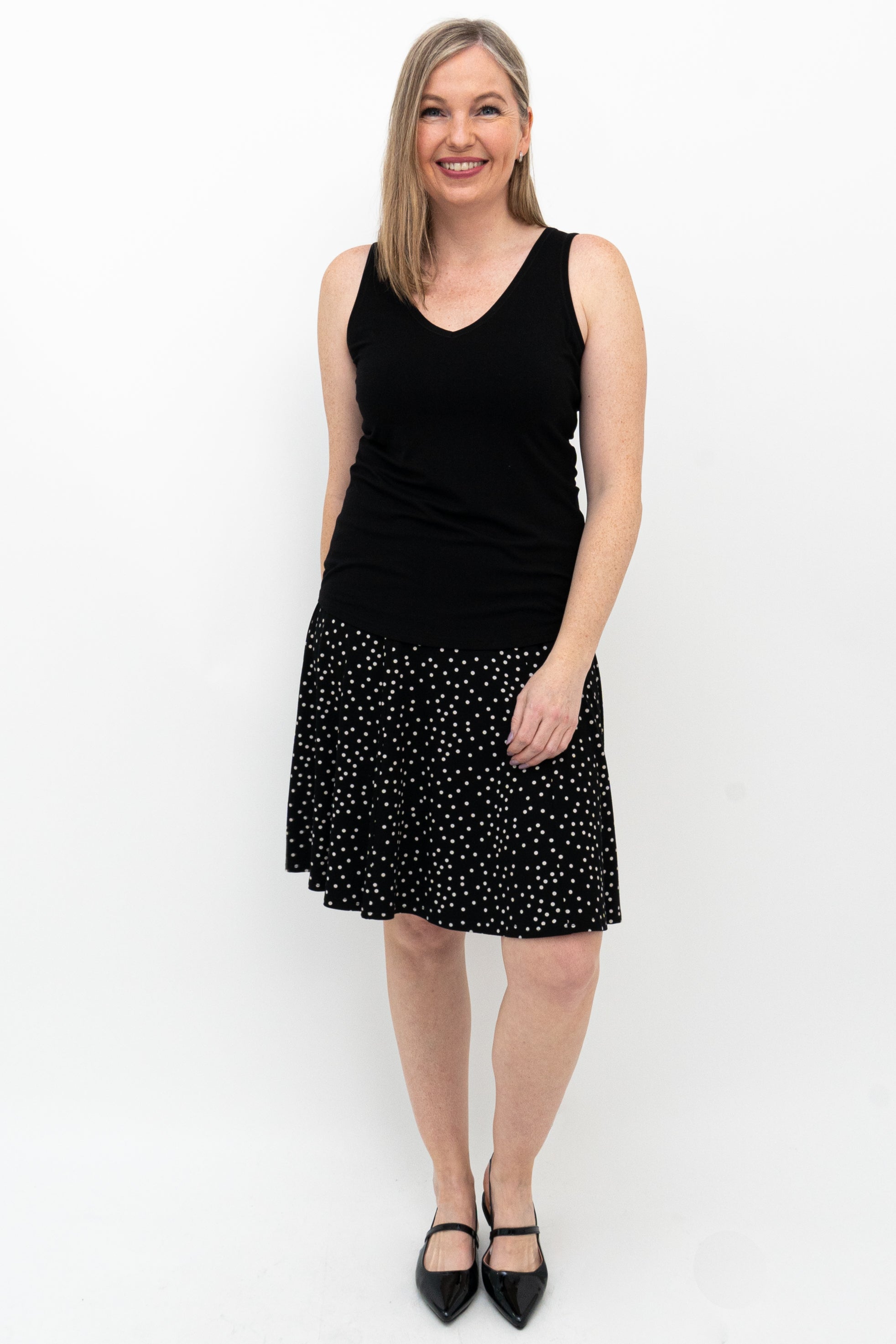 Aly Polka Dot Bamboo Skirt - Eco-Friendly & Comfortable Women's Skirt for Casual Wear, Office, and Summer Outfits