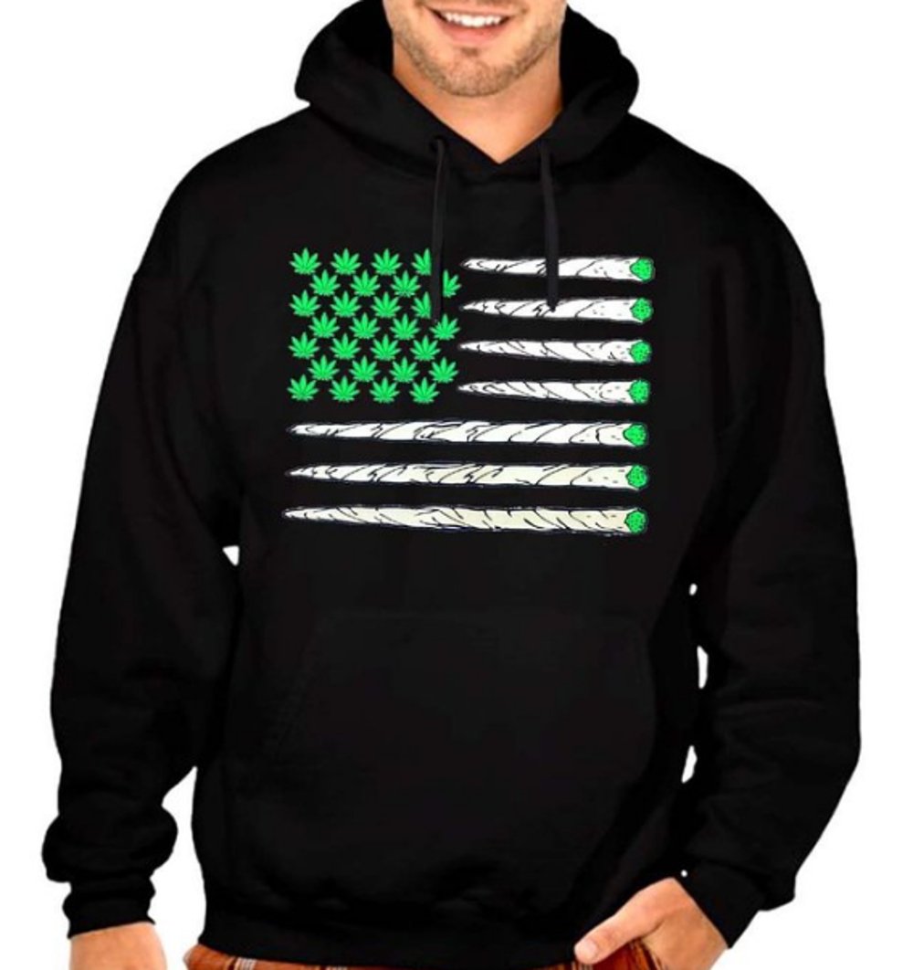 USA Weed Flag Men's Pullover Hoodie - Black, Sizes S-5XL - Patriotic Stoner Apparel for 420 Celebrations & Casual Wear
