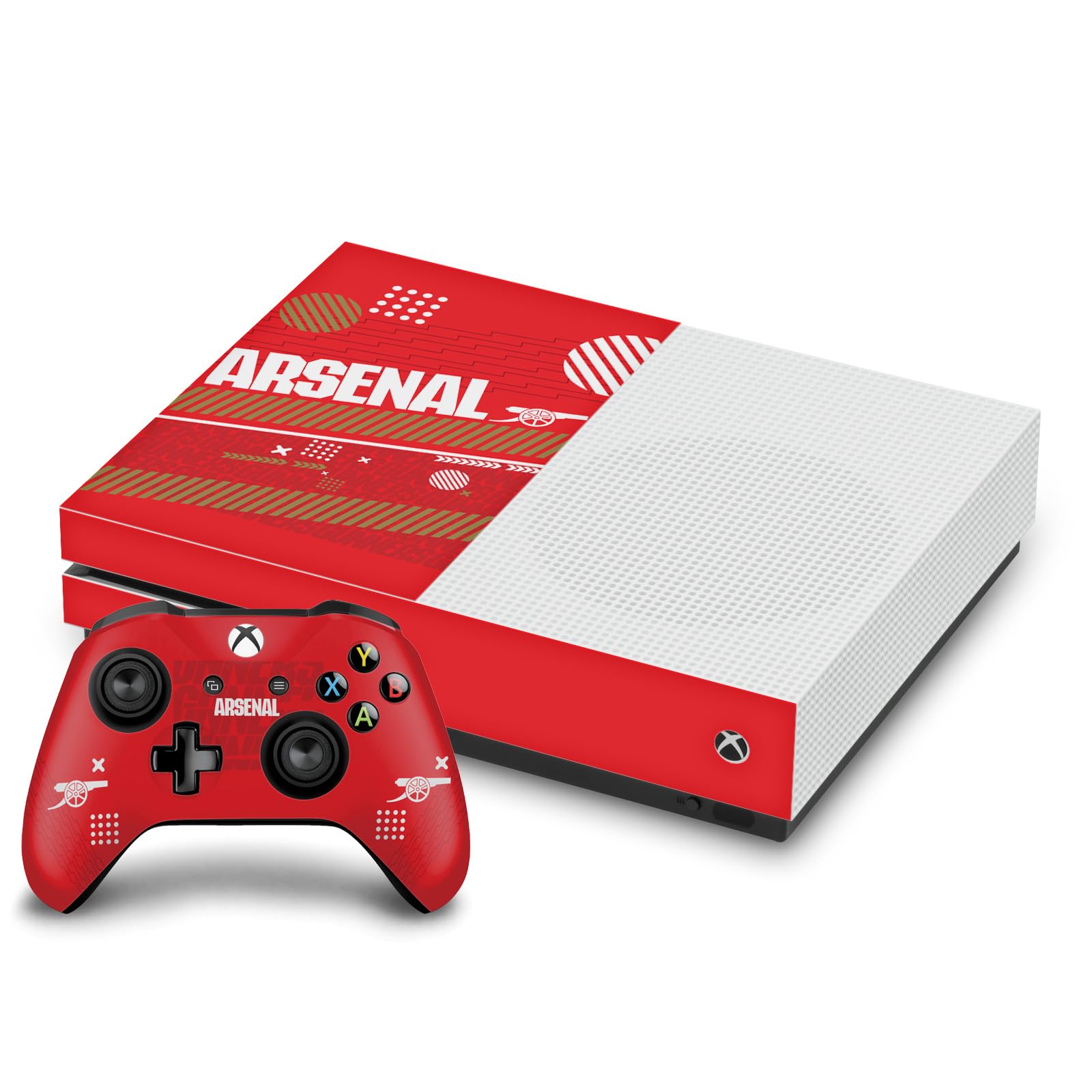 Official Arsenal FC Red & Gold Logo Vinyl Skin Sticker Bundle - Compatible with Xbox One S Console & Controller - Perfect for Gaming, Decor, and Showcasing Team Pride