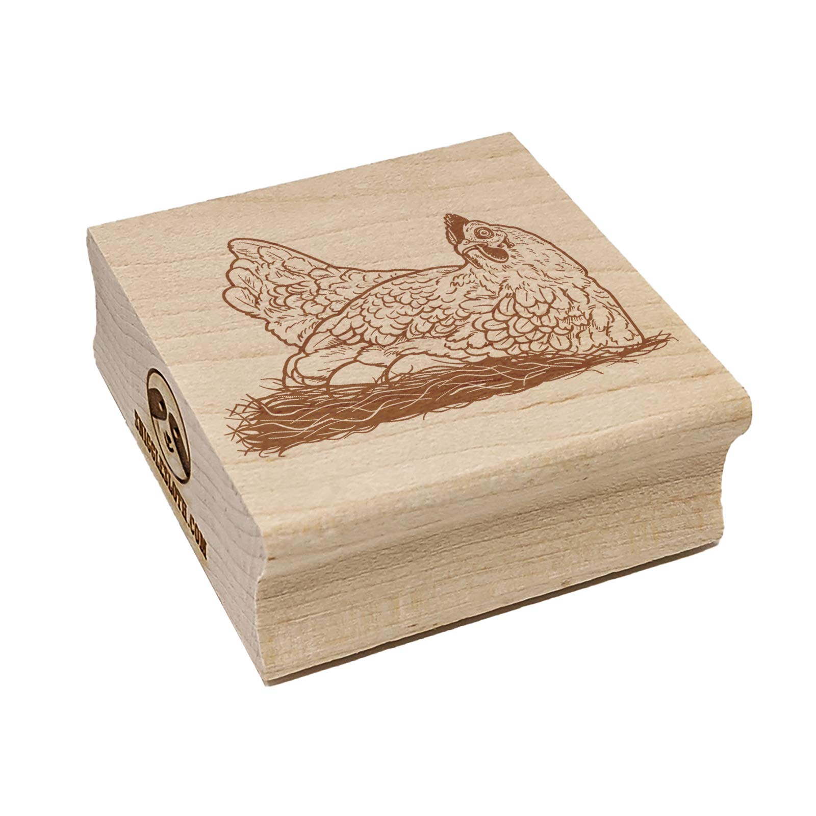 1.25 Inch Small Hen Laying Eggs in Nest Chicken Square Rubber Stamp for DIY Crafting, Scrapbooking & Card Making - Perfect for Handmade Greeting Cards, Journals and Home Decor Projects