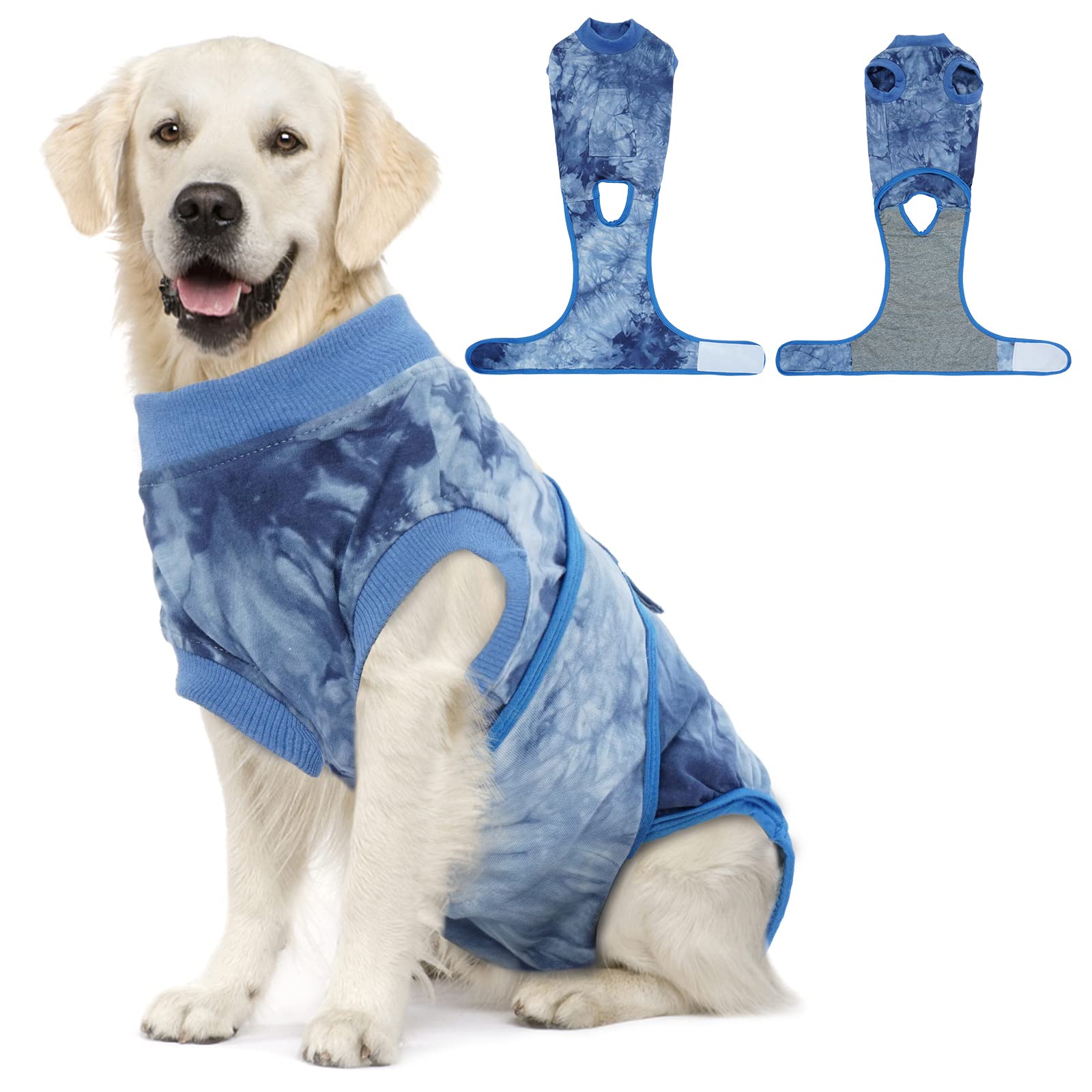 FUAMEY Post-Surgery Recovery Suit for Dogs - Soft, Breathable Dog Bodysuit, E-Collar Alternative for Male & Female Pets - Anti-Licking Surgical Suit for Spay/Neuter Wound Care - Blue Tie Dye XXL - Perfect for Post-Operative Healing & Comfort at Home