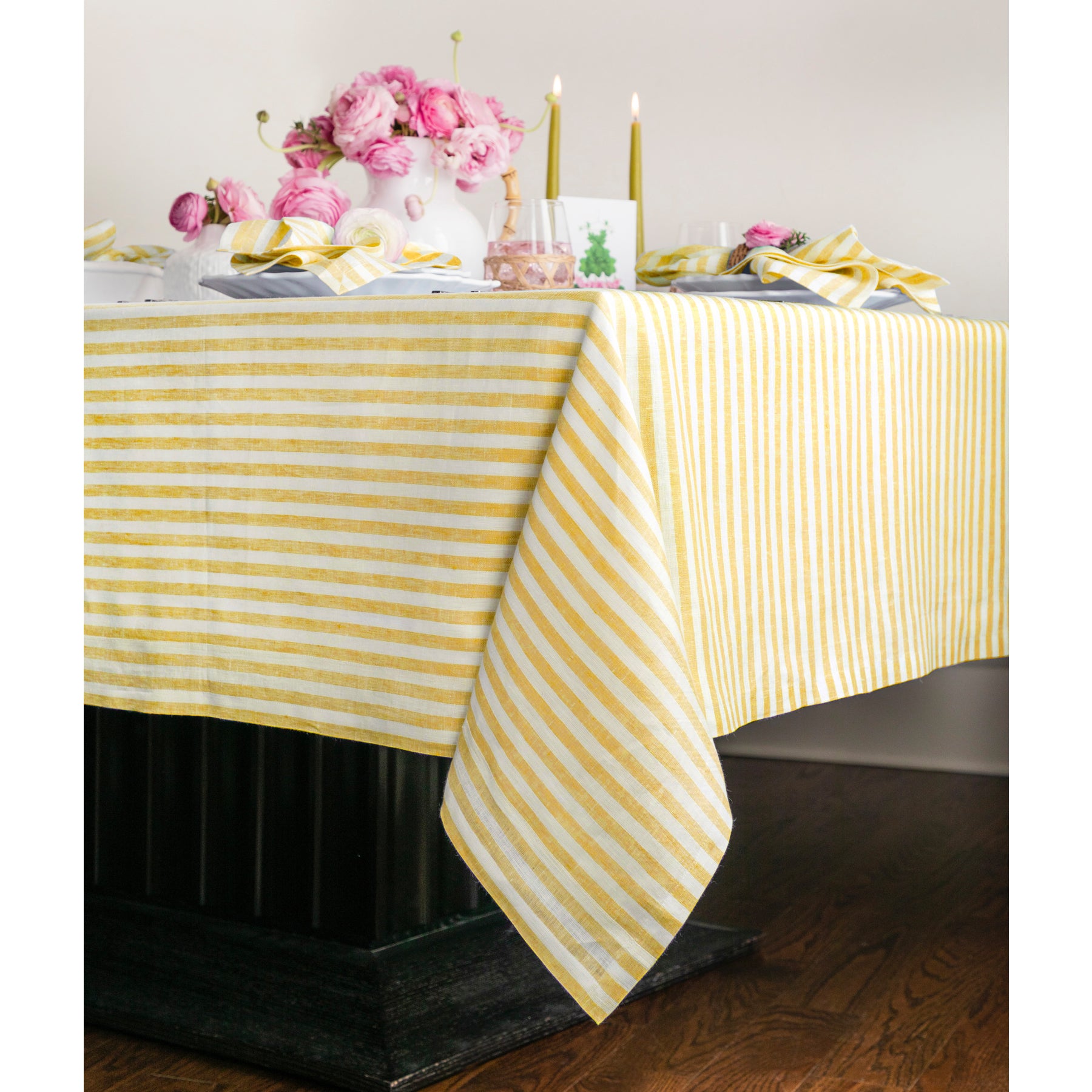 Amalfi Stripe Tablecloth - Waterproof & Stain-Resistant Round Table Cover for Outdoor Dining, Picnics, and Party Decor