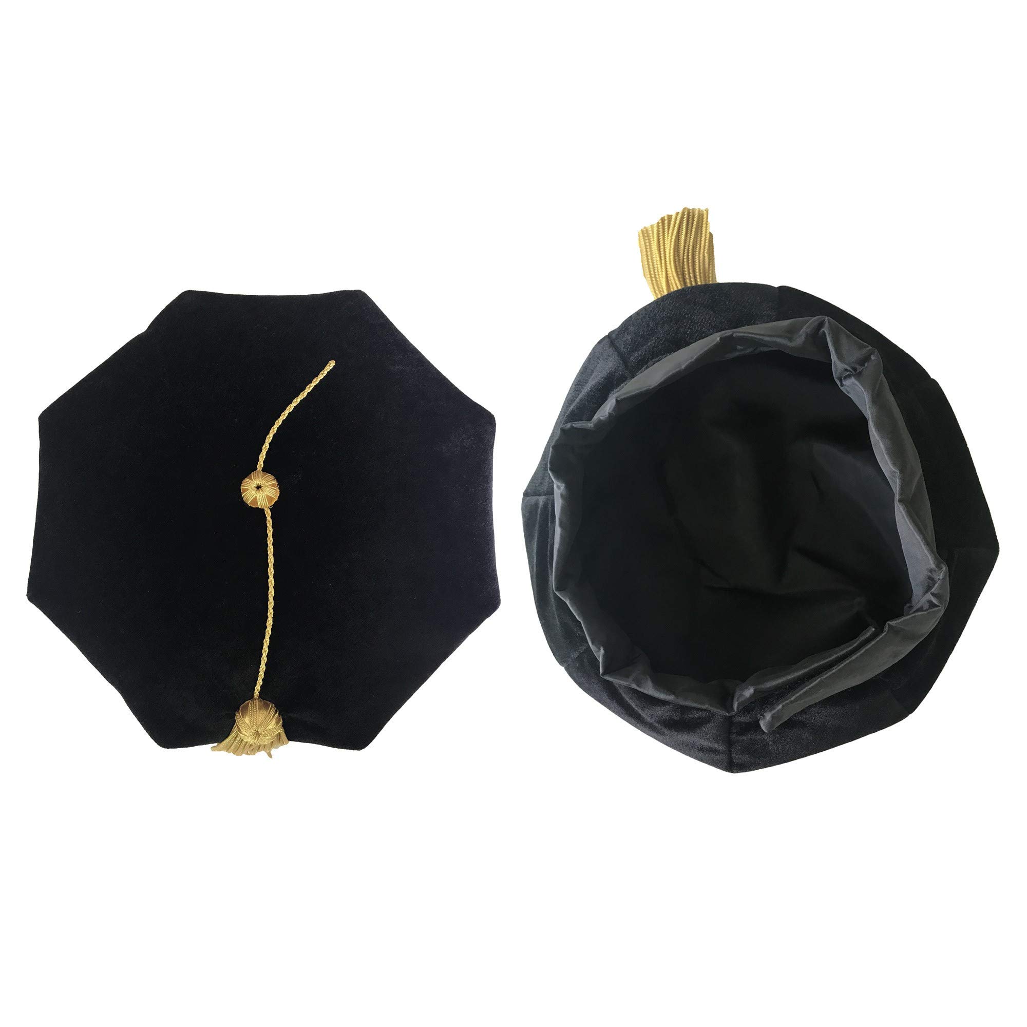 Newrara Unisex Deluxe Doctoral Graduation Gown & 8-Side Tam Set with Gold Piping - Perfect for PhD Graduation Ceremonies, Academic Events & Formal Occasions