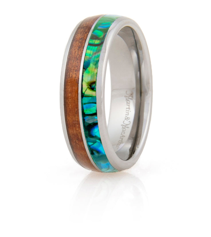 Koa Wood Eternity Ring with Stripe Pau'a Inlay - Hawaiian Wedding Band for Men & Women, Perfect for Anniversaries & Special Occasions