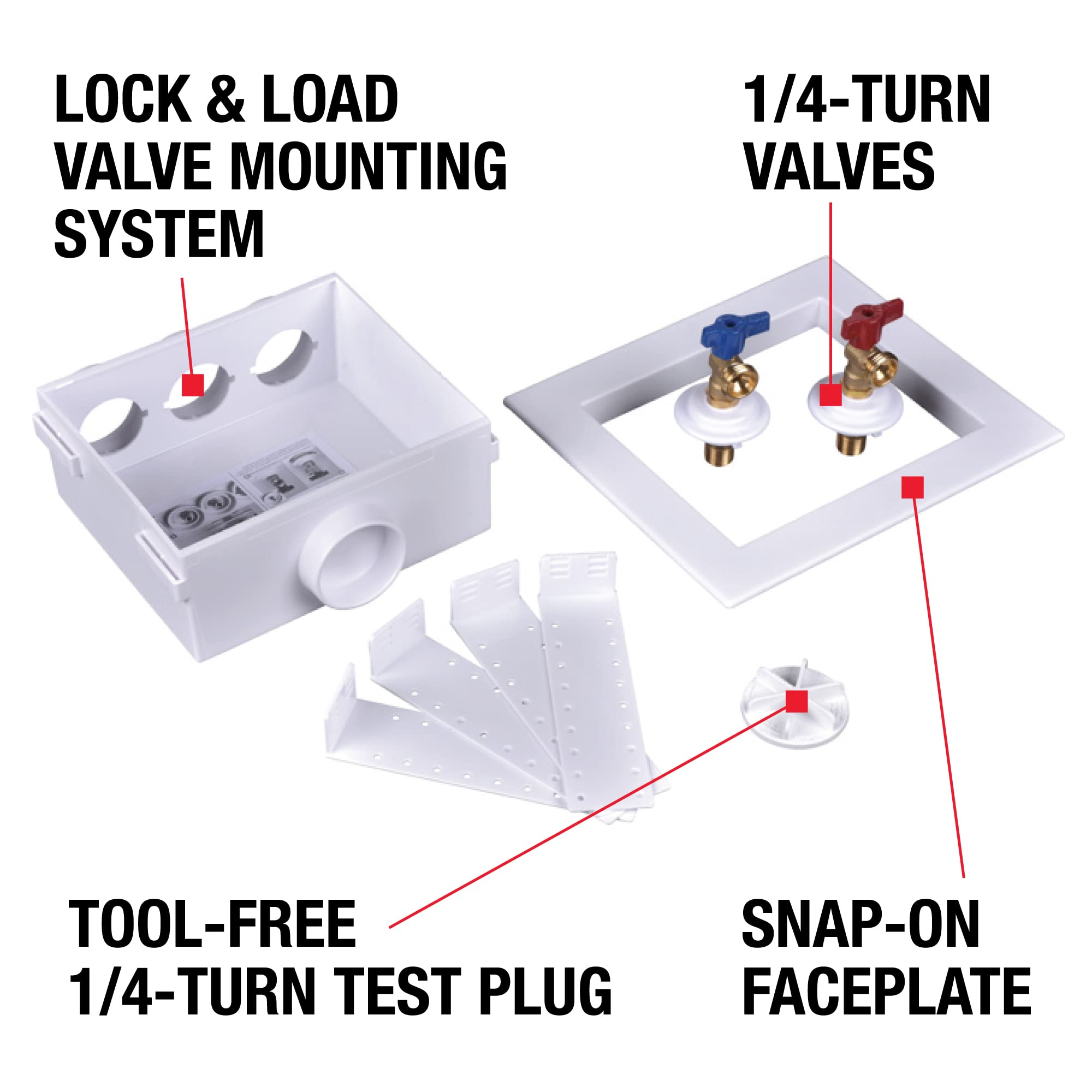 Oatey 38537 Quadtro Washing Machine Outlet Box F1807 PEX Tail Piece - Single Lever, 2