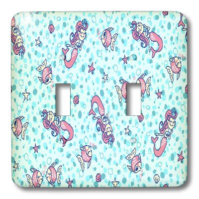 3D Rose Aqua and Pink Mermaids and Fish Double Toggle Switch - Stylish Decorative Light Switch Cover for Bedroom, Bathroom, Kids Room and Home Decor