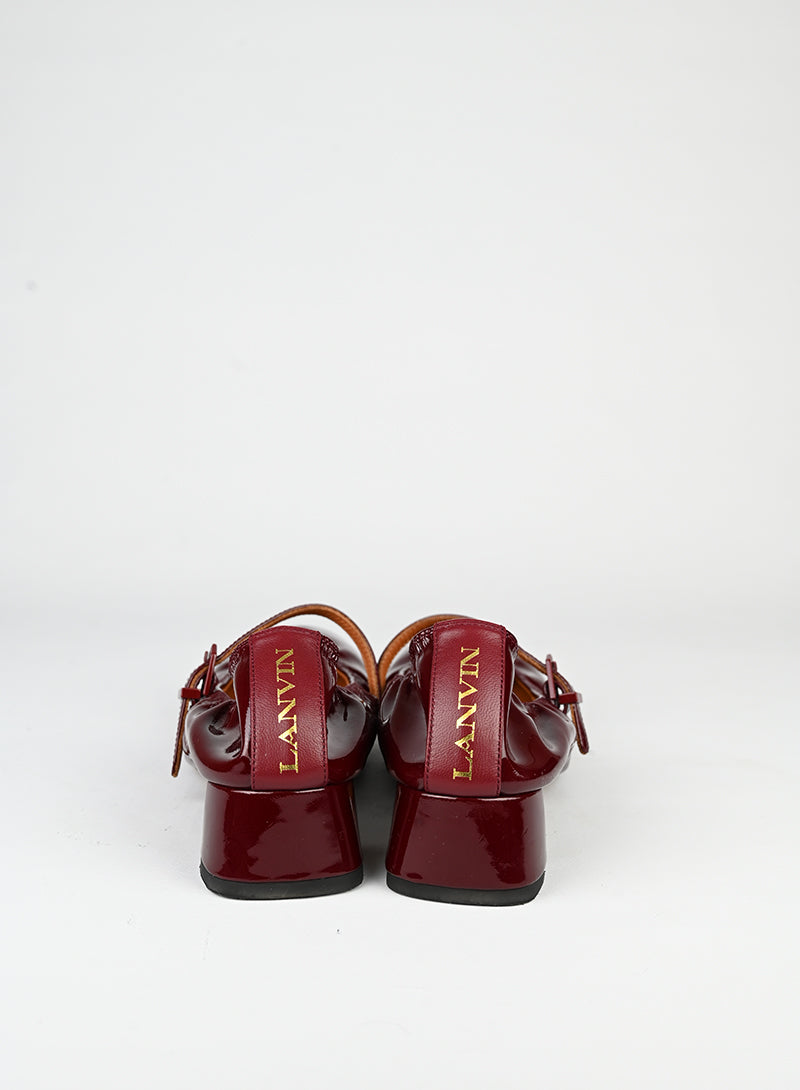 Lanvin Bordeaux Mary Jane Shoes Size 37 - Elegant Women's Flats for Work, Party & Special Occasions