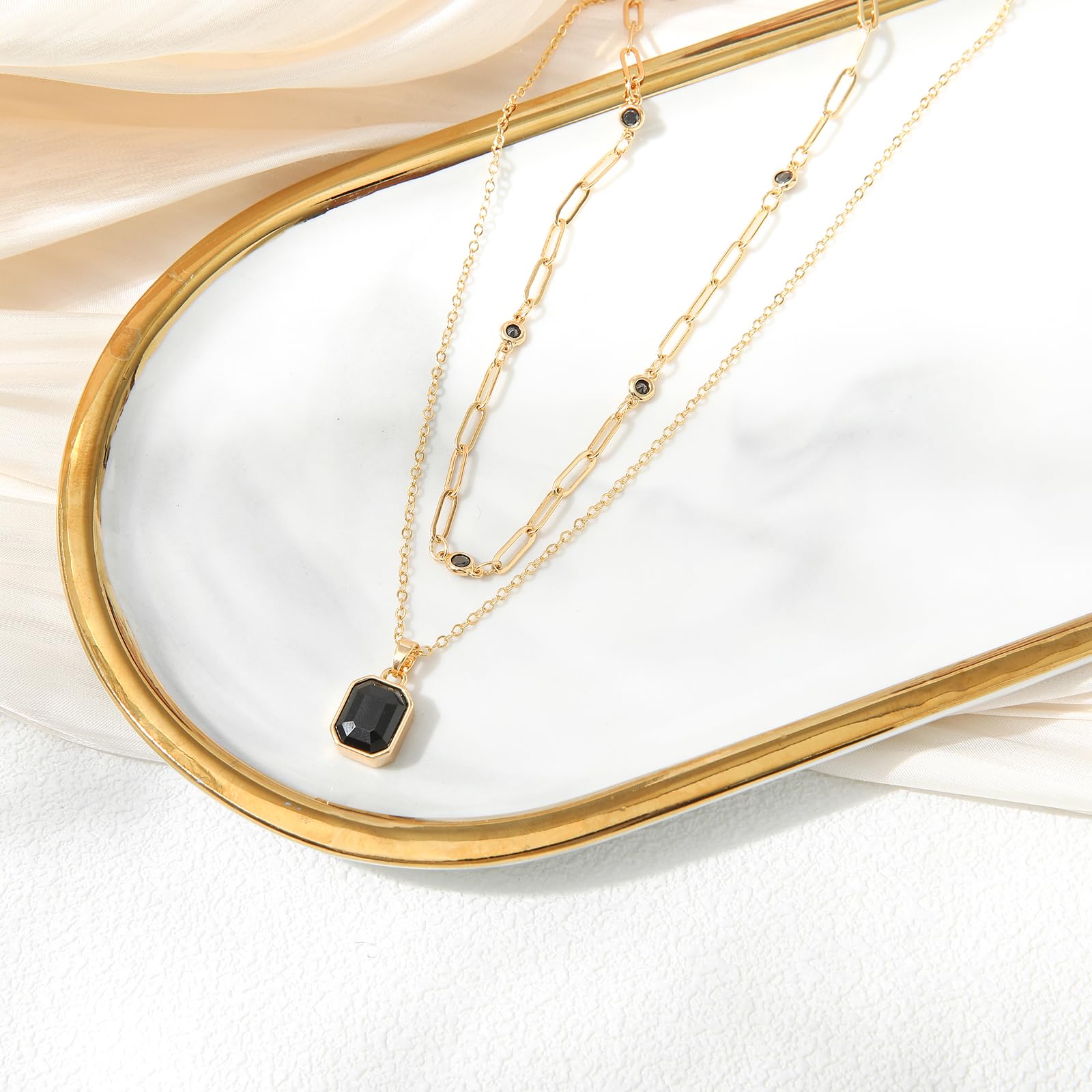 18K Gold Plated Crystal Paperclip Choker Necklace for Women - Emerald Green Layered Jewelry Gift for Her, Perfect for Parties, Date Nights & Special Occasions