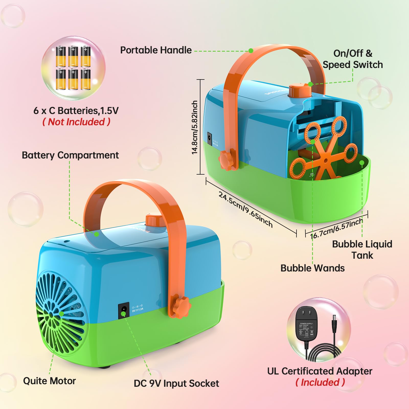 Automatic Bubble Blower Machine for Kids - 8000+ Big Bubbles Per Minute, Bubble Maker for Toddlers & Children, Battery or Plug-in Powered, Indoor/Outdoor Party Toys - Perfect for Birthday Parties, Backyard Play & Summer Fun