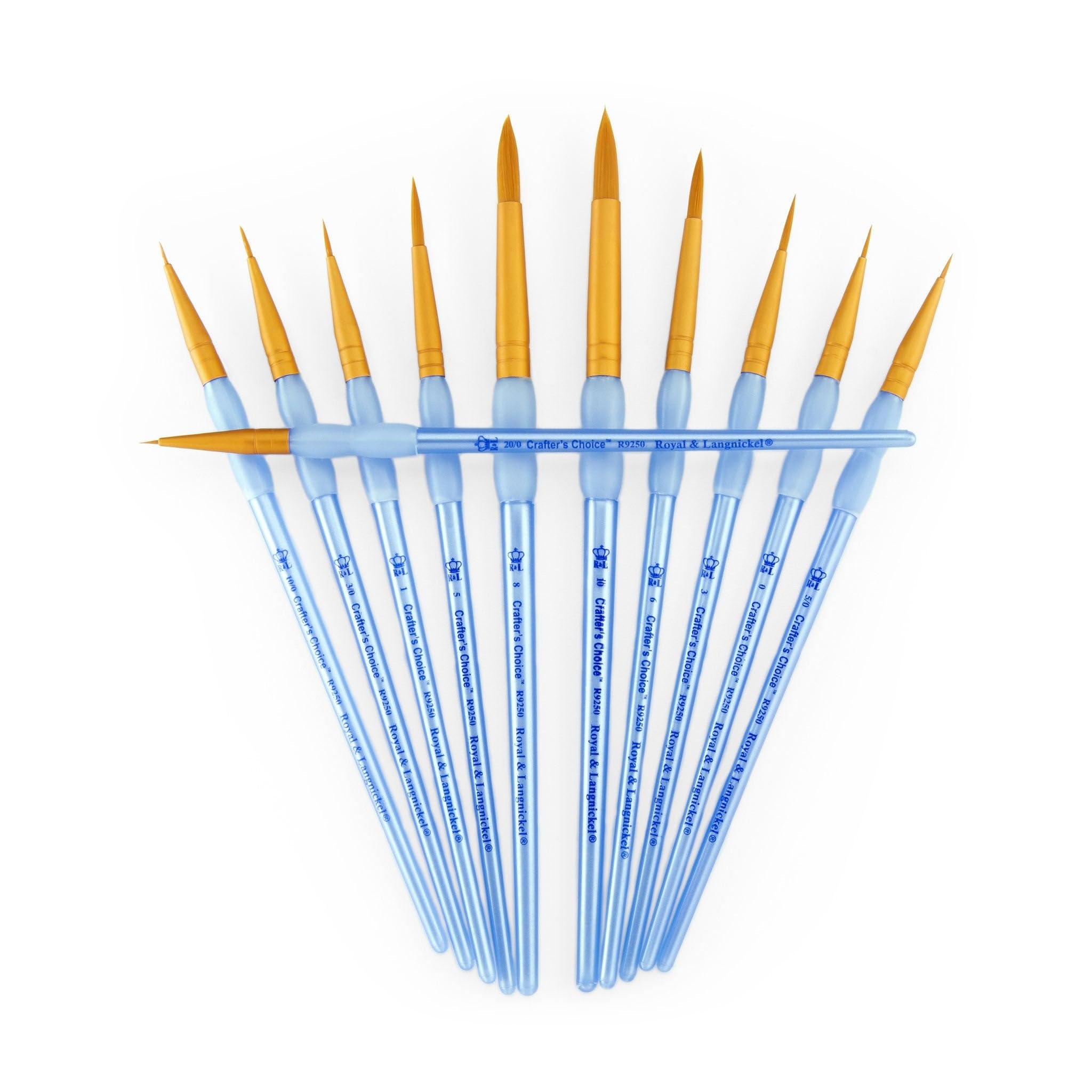 Royal & Langnickel Crafter's Choice 11-Piece Round Taklon Brush Set - Gold Handle Artist Paint Brushes for Acrylic, Watercolor & Oil Painting - Perfect for Canvas, Paper & DIY Art Projects