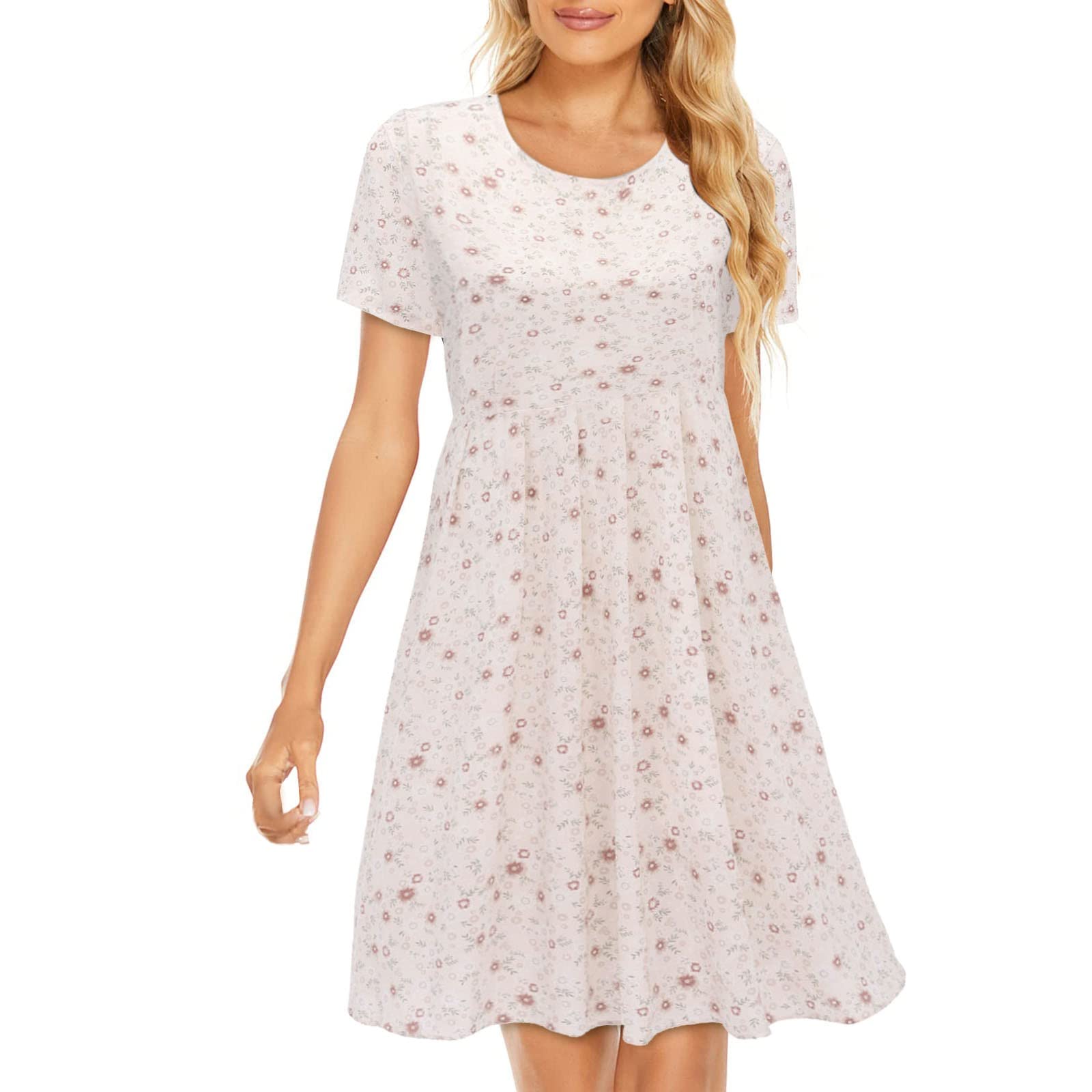 Women's Flowy Scoop Neck Short Sleeve Tiered Mini Dress - Cute Casual Babydoll Summer Dress for Beach, Party & Vacation Outfits