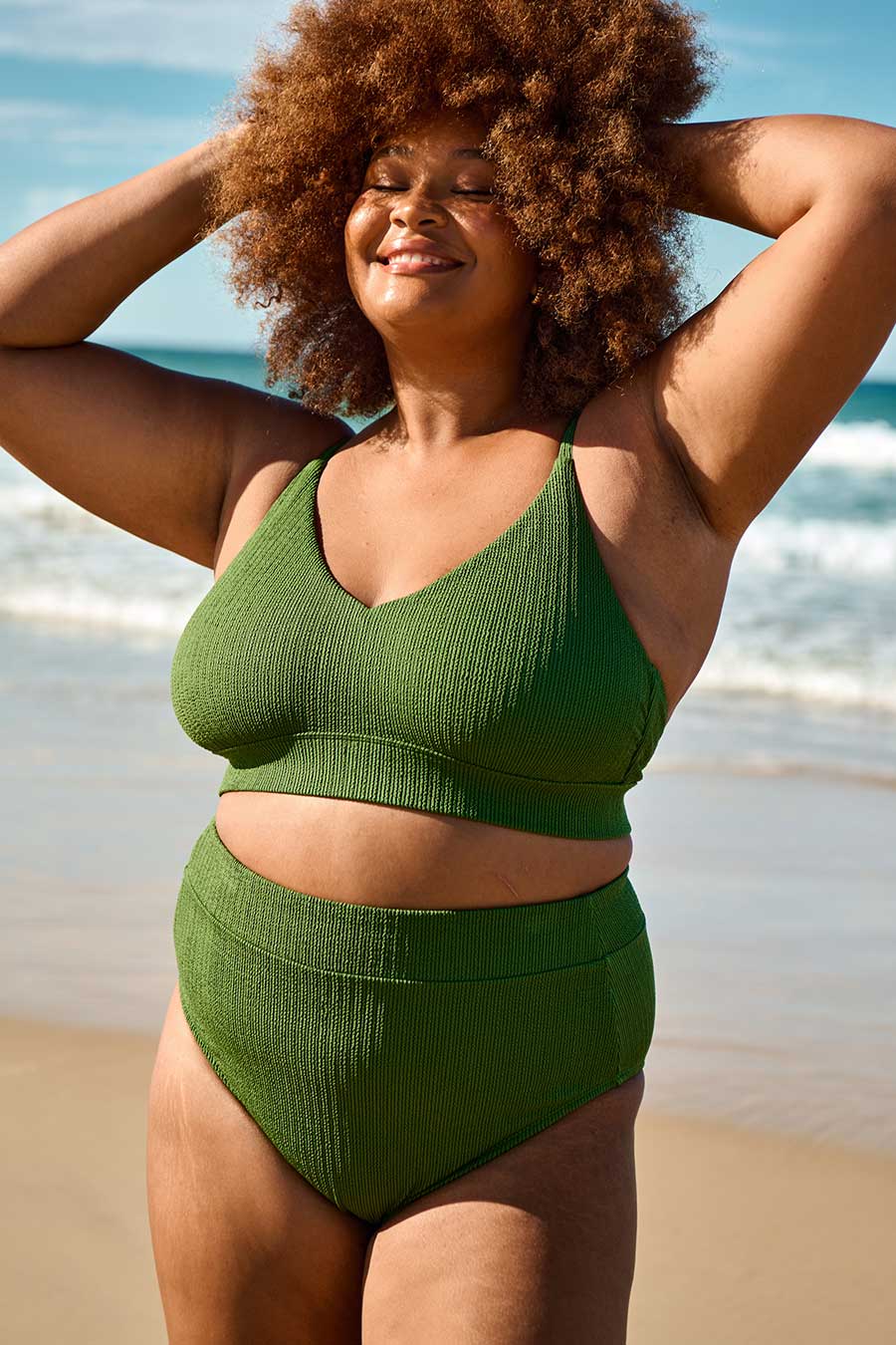 Byron High Waisted Bikini Bottom - Khaki Texture Swimwear for Women | Beach, Pool & Summer Vacation Essentials