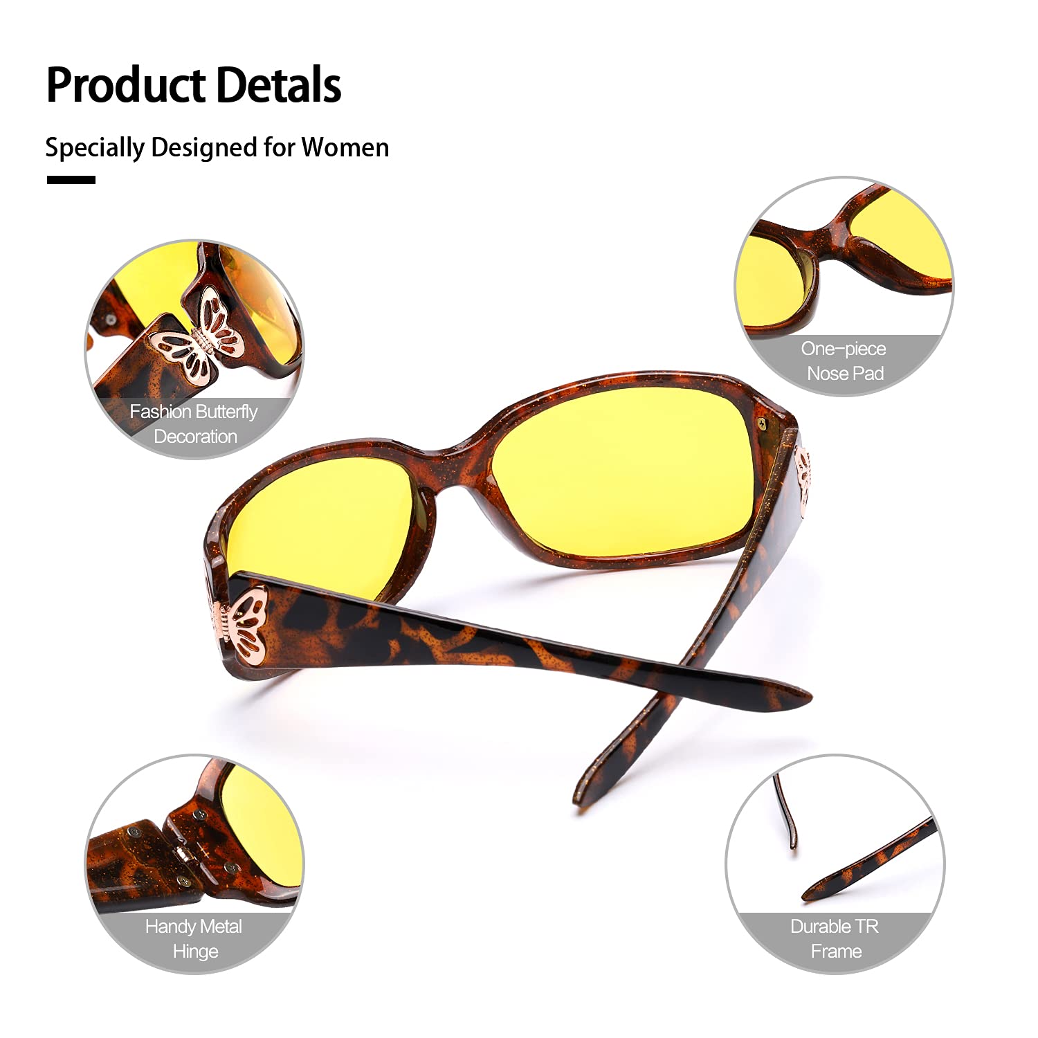 LVIOE Polarized Night Vision Glasses - Yellow Tinted for Women Driving at Night
