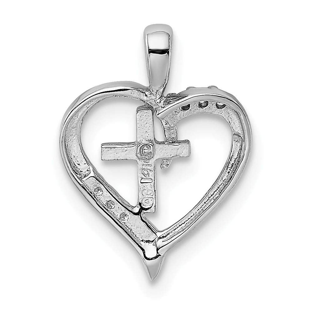 14K White Gold AA Diamond Heart & Cross Sterling Silver Pendant Necklace for Women - Elegant Jewelry Gift for Valentine's Day, Anniversary & Special Occasions