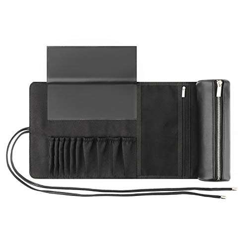 REQO Makeup Brush Organizer with Lid - Dustproof Black Travel Cosmetic Brush Holder Case & Pouch with Cover | Perfect for Home Vanity, Travel & Professional Makeup Artists