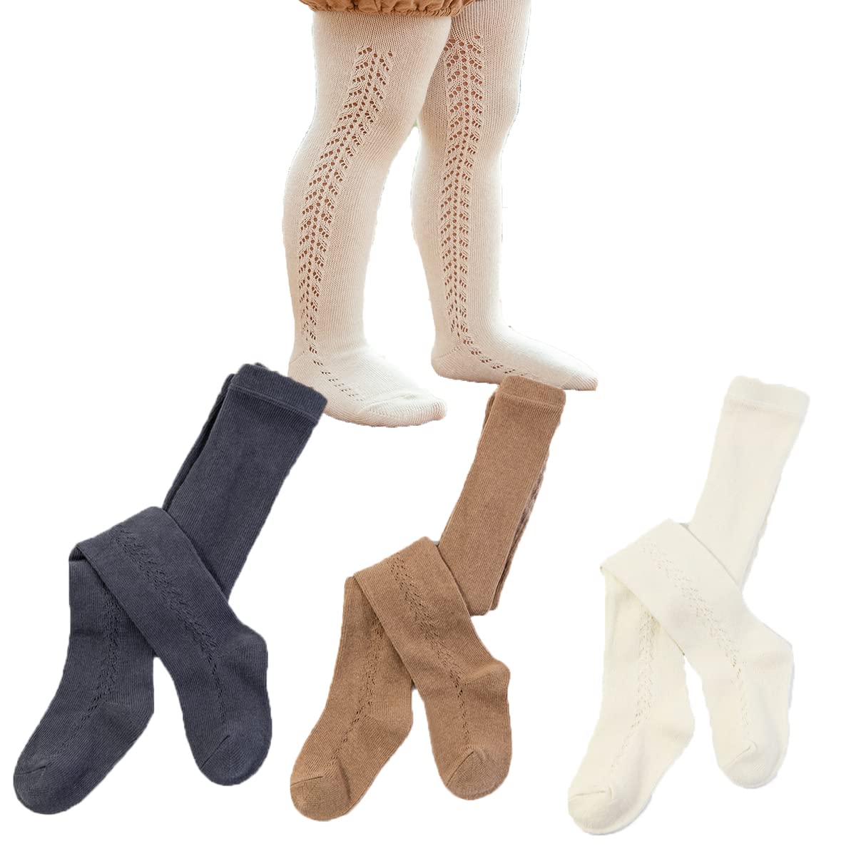 Baby Girls' Knit Lace Tights - Soft Breathable Mesh Stockings for Toddlers & Infants - Perfect for Everyday Wear, Playdates, and Special Occasions