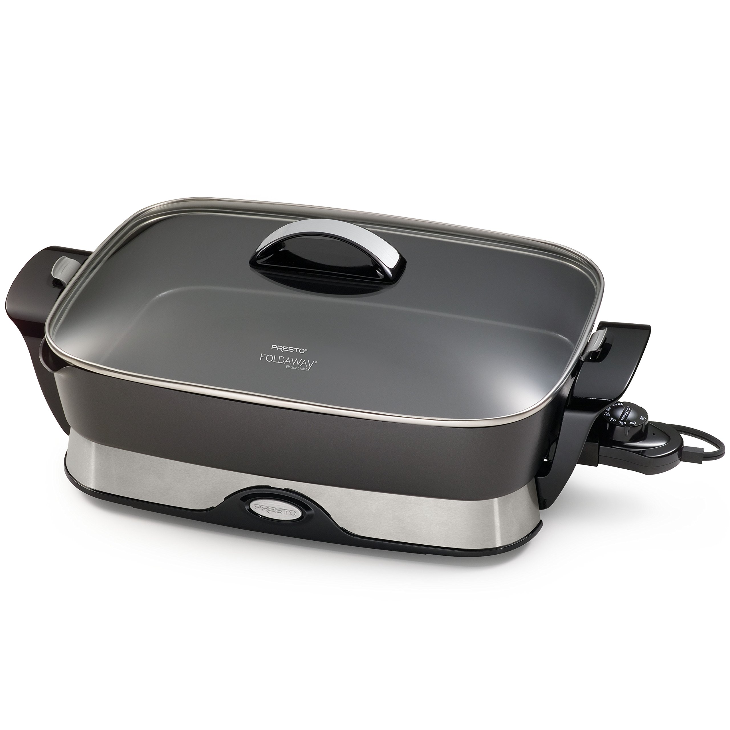 Presto 06857 16-Inch Electric Foldaway Skillet - Black | Non-Stick Electric Frying Pan for Home Cooking, Camping & RV Use | Large Family Size Griddle with Adjustable Temperature Control