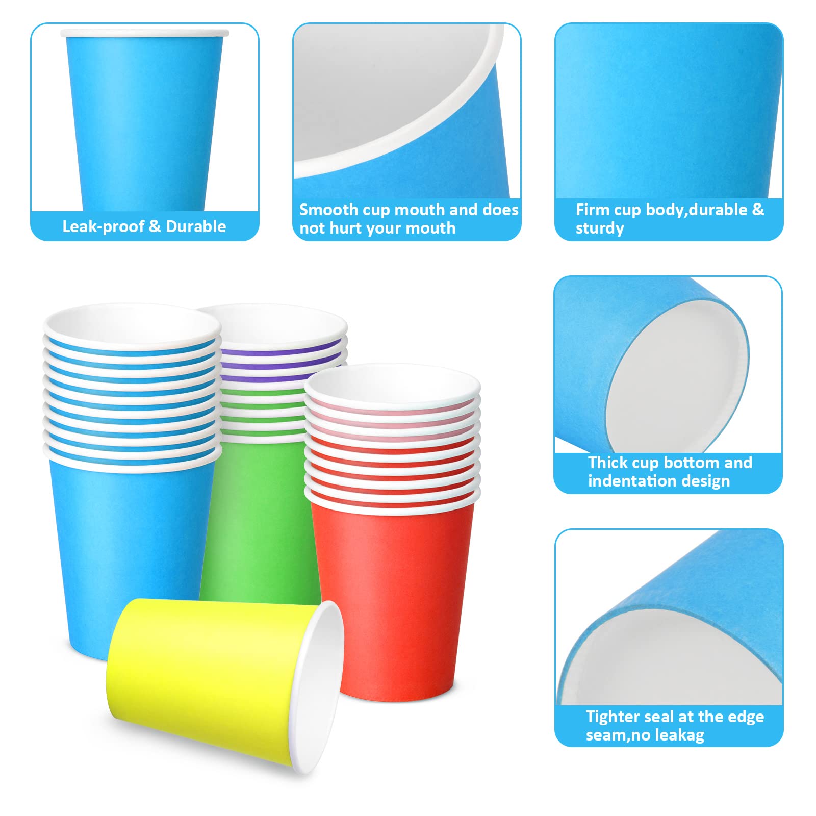 NUZEKY Disposable Paper Party Cups - 60 Pack 9oz Colorful Drinking Cups for DIY, Holiday, Wedding & Birthday Parties - Bulk Pack of 6 Vibrant Colors - Perfect for Celebrations, BBQs, and Family Gatherings
