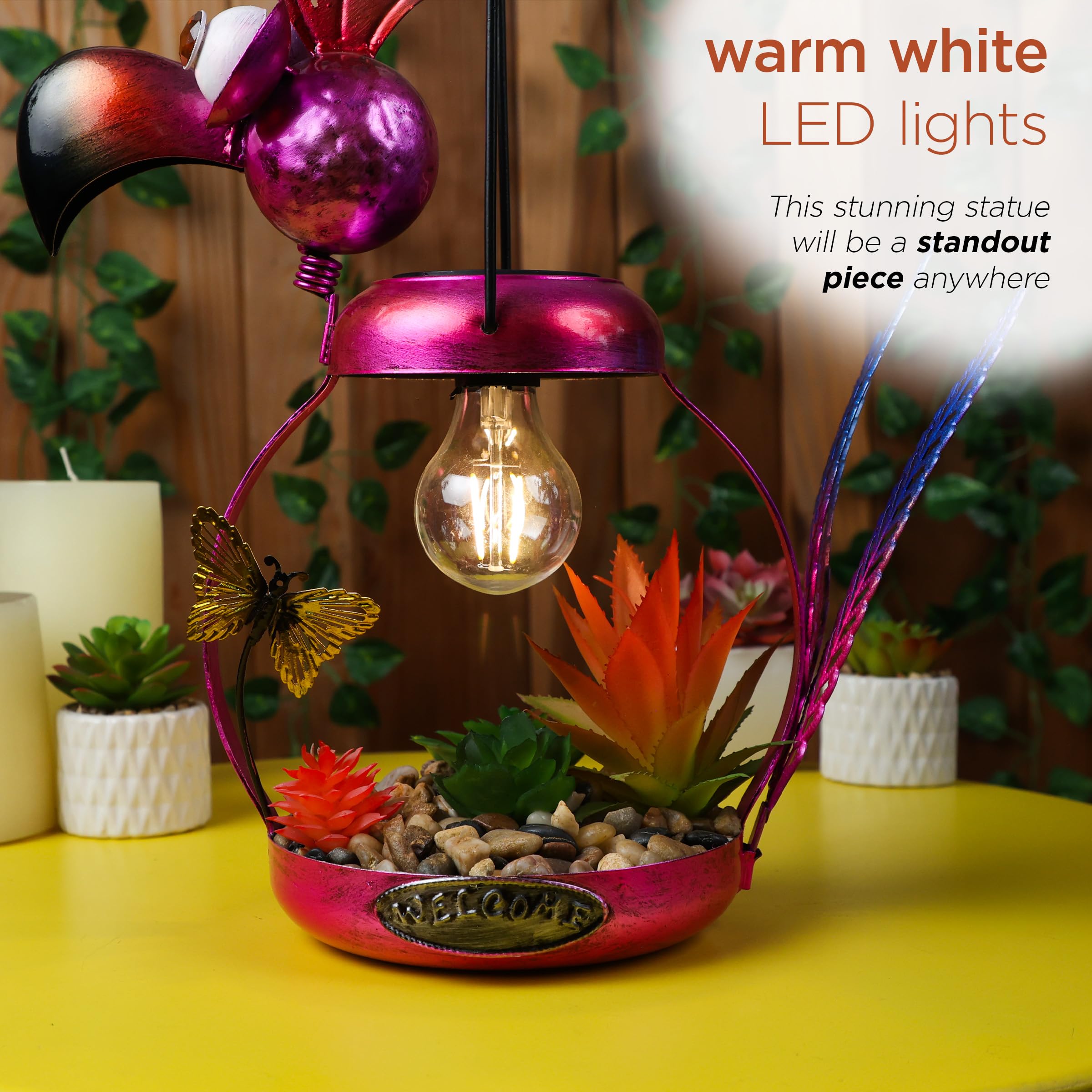 Solar-Powered Metal Flamingo Garden Light - 16