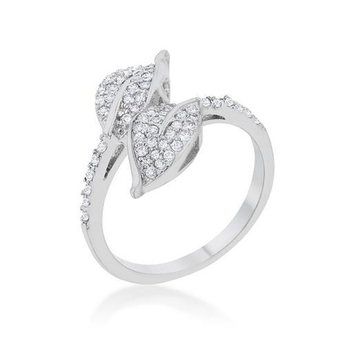 0.1 Carat Cubic Zirconia Rhodium-Plated Leaf Wrap Ring for Women - Elegant Fashion Jewelry Gift for Wedding, Anniversary & Special Occasions