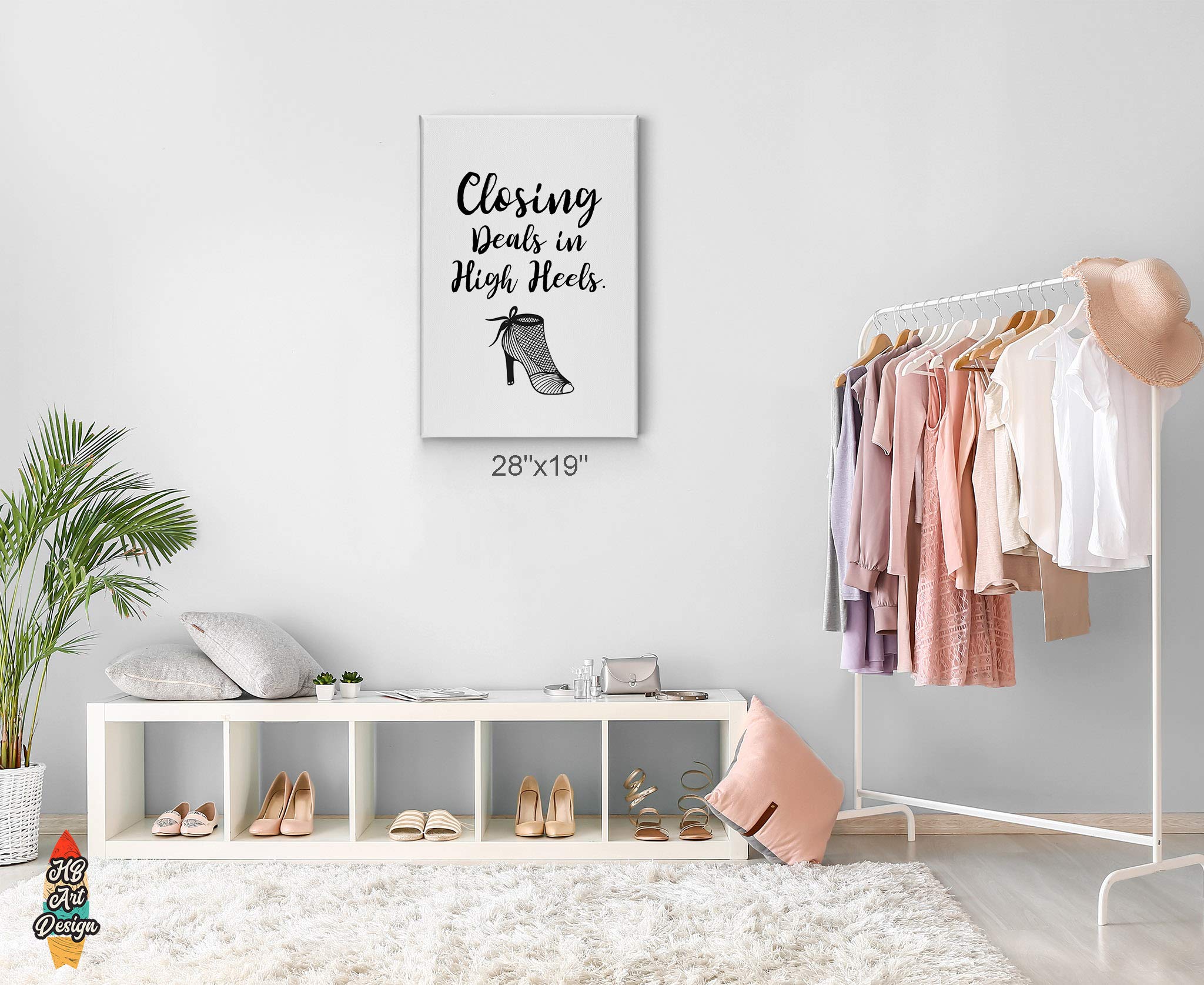 HB Art Design 'Closing Deals in High Heels' Black & White Fashion Sketch Canvas Print - Glam Wall Art for Office, Dorm, Bathroom, Living Room & Bedroom - Ready to Hang 36x24 - Perfect Motivational Decor for Women Entrepreneurs & Boss Ladies