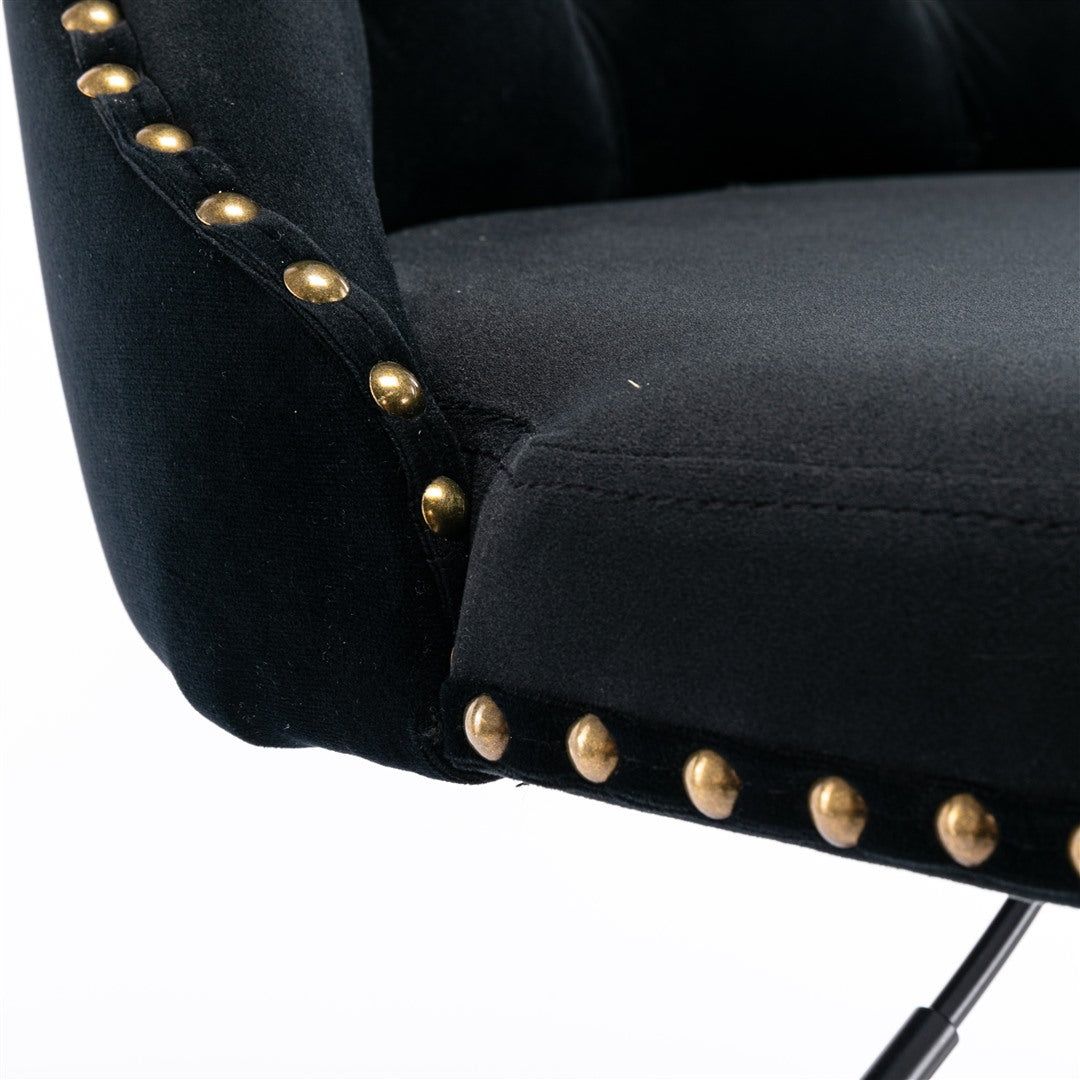Adjustable Height Swivel Bar Stool with Velvet Upholstery & Nailhead Trim - Footrest Included - Perfect for Kitchen Islands, Home Bars & Dining Counter Seating