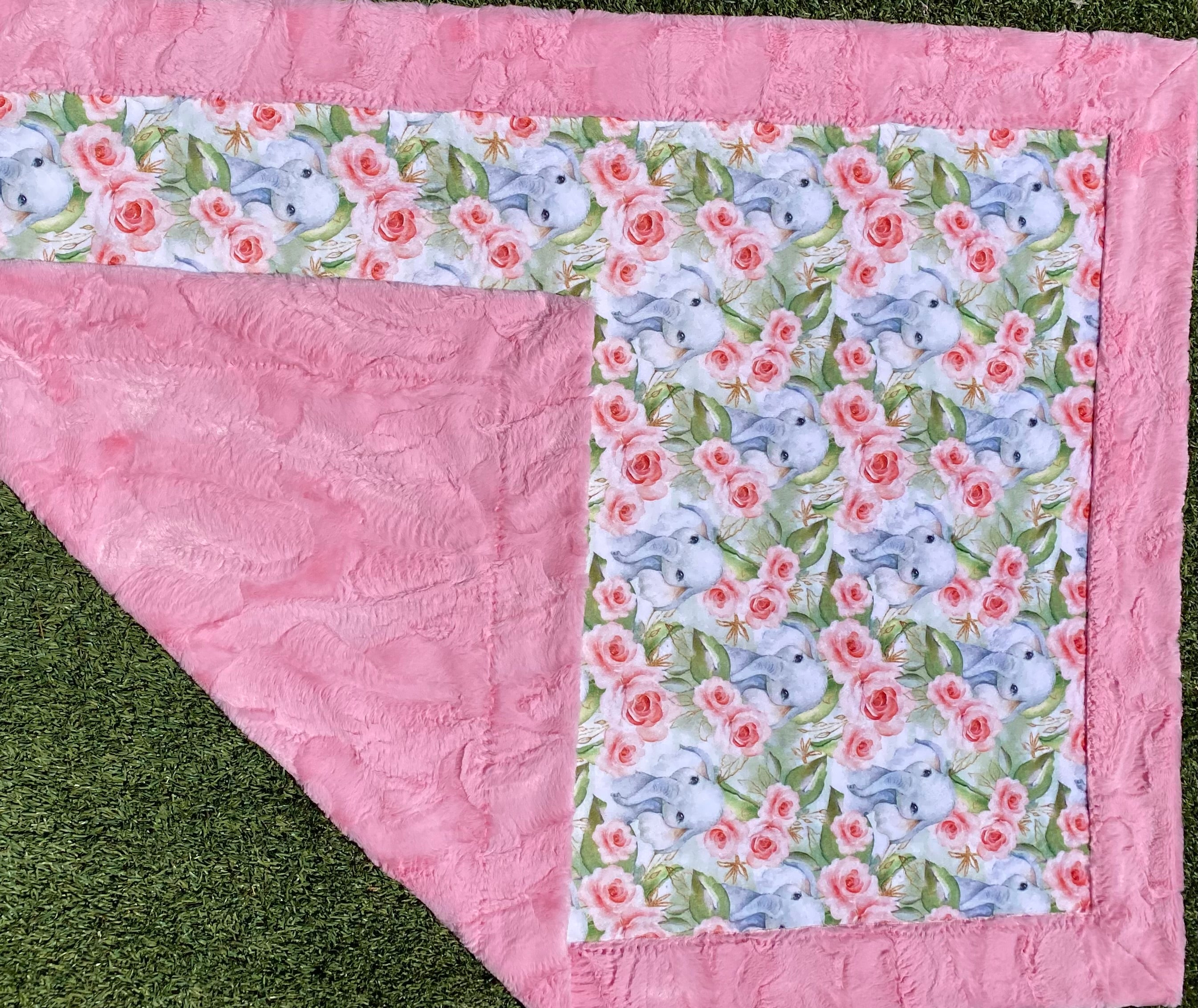 Soft Elephant Floral Print Minky Baby Blanket 33