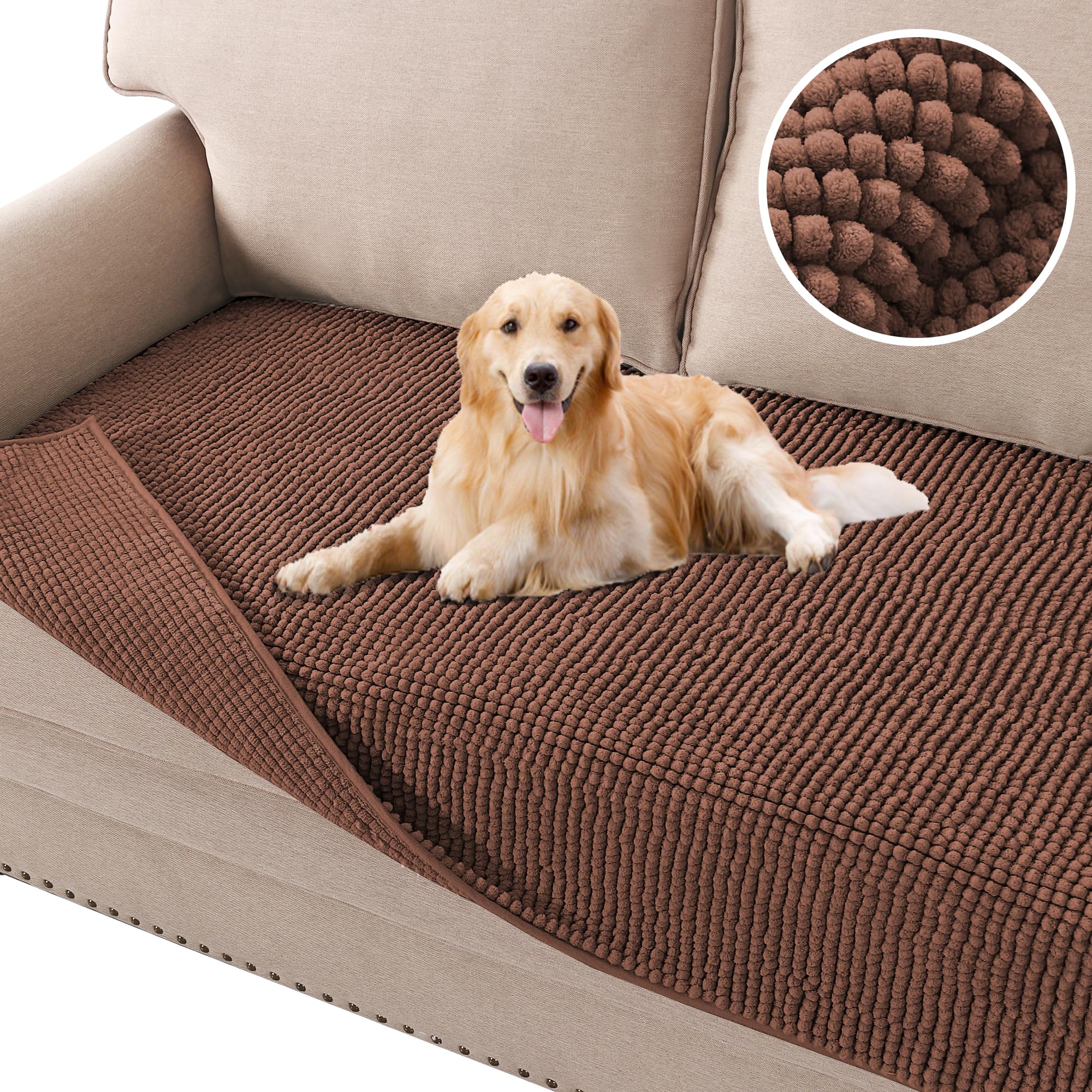 H.VERSAILTEX Plush Chenille Dog Bed Cover - Thick Soft Sofa Protector for 3 Cushion Couch, Anti-Slip Pet Furniture Cover for Dogs & Cats (35