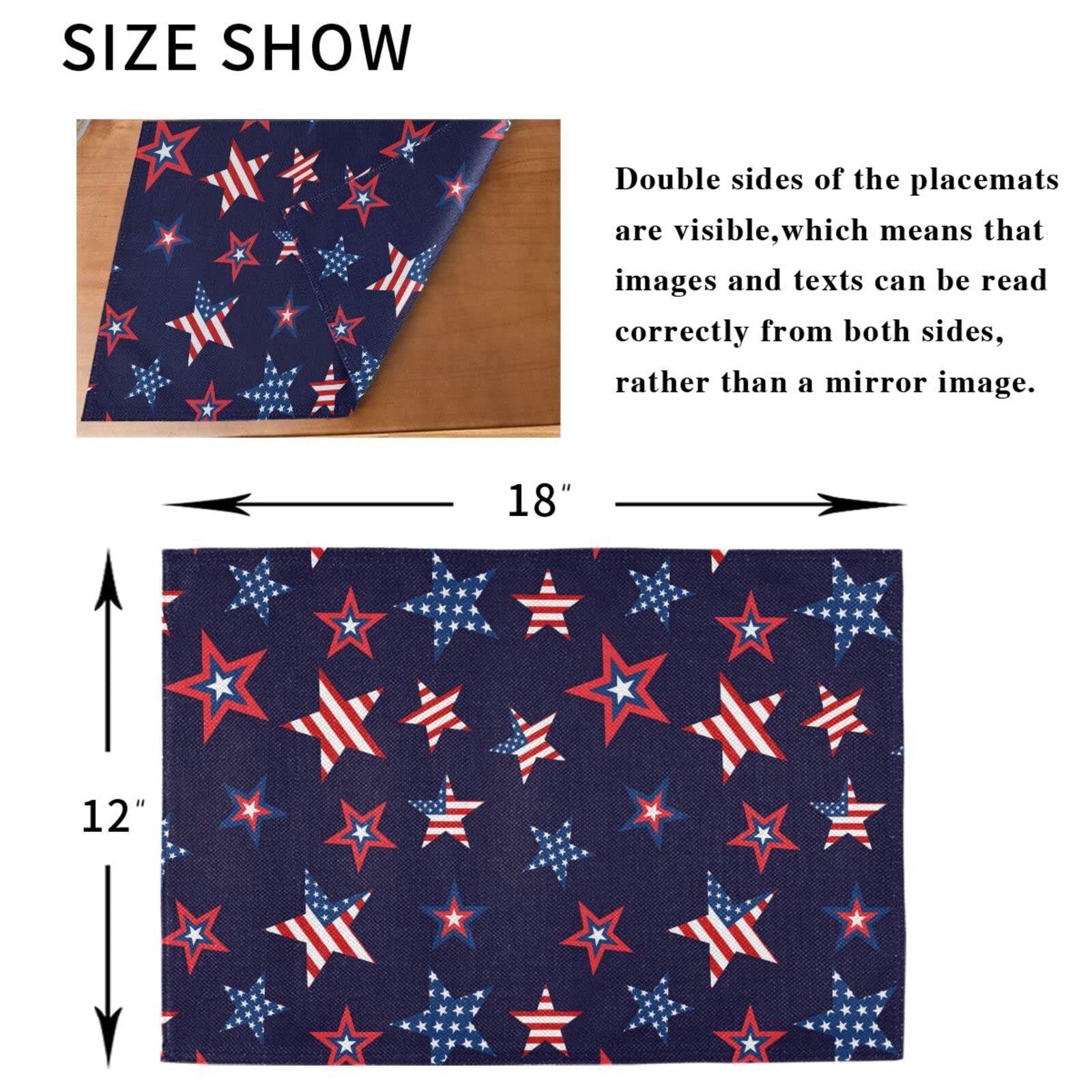 USA Flag Placemats Set of 4 - Patriotic American Stars Table Mats 12x18 Inch, Washable & Heat Resistant for Kitchen & Dining Table Decor | Perfect for 4th of July, Memorial Day & Everyday American Pride