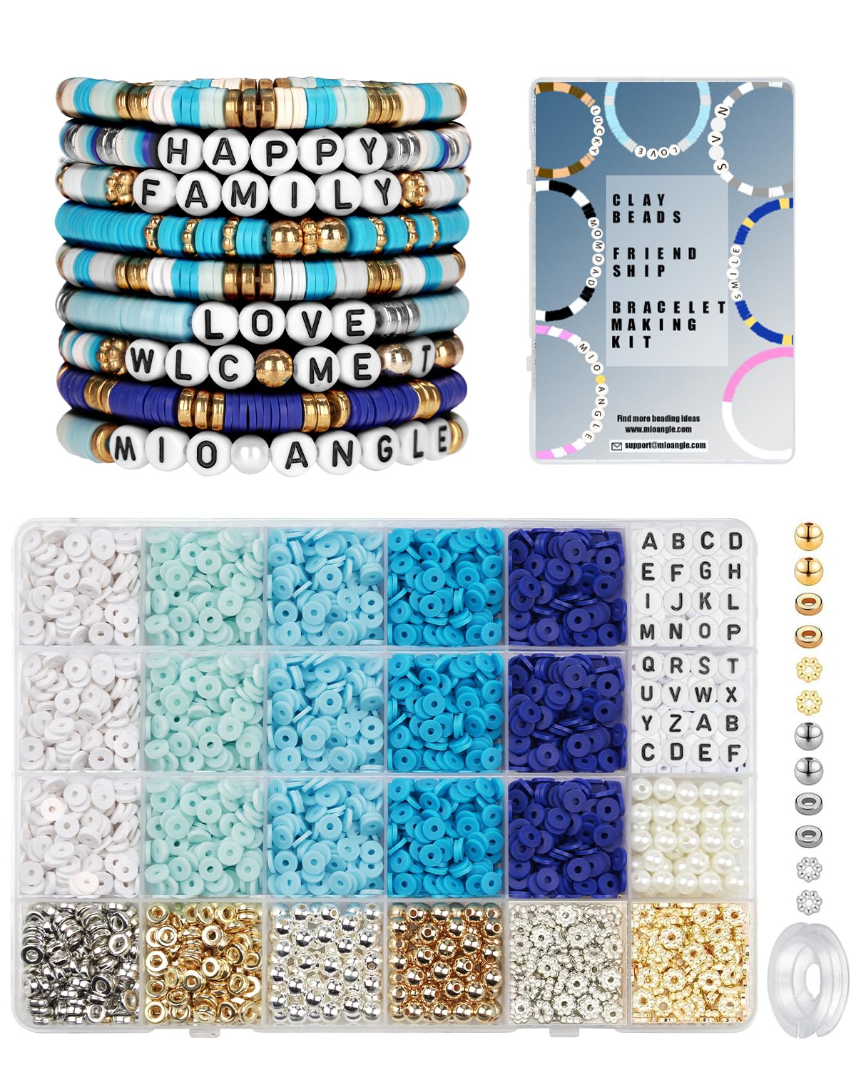 DIY Letter Beads Bracelet Making Kit - Clay & Golden Beads for Jewelry, Friendship Bracelets, Arts & Crafts - Perfect Birthday Gift for Women & Teens (Blue & White) | Great for Parties, Gifts & Creative Projects