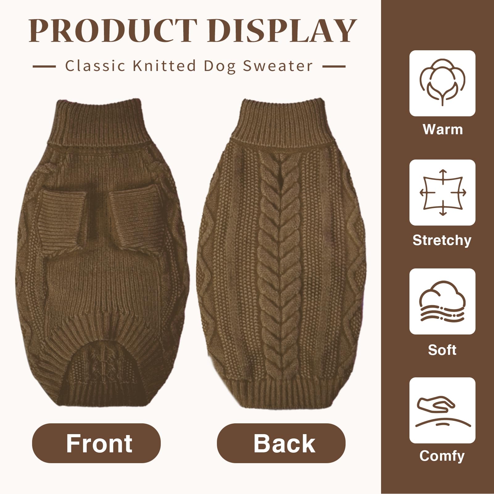 Medium Dog Sweater - Warm Knitted Dog Pullover for Christmas & Thanksgiving - Cozy Thermal Fall Dog Clothes for Schnauzer, Bichon, Coffee - Perfect for Winter Walks & Holiday Photos