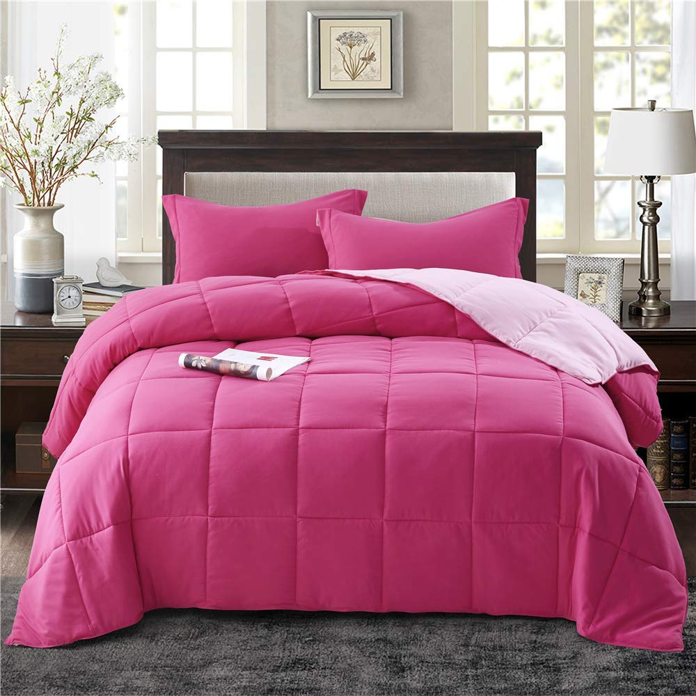 Premium 300 GSM Goose Down Comforter Set - Super Soft 100% Organic Cotton Lightweight Quilt for Twin XL Bed | All-Season Luxury Bedding for Cozy Sleep & Home Decor (Pink)